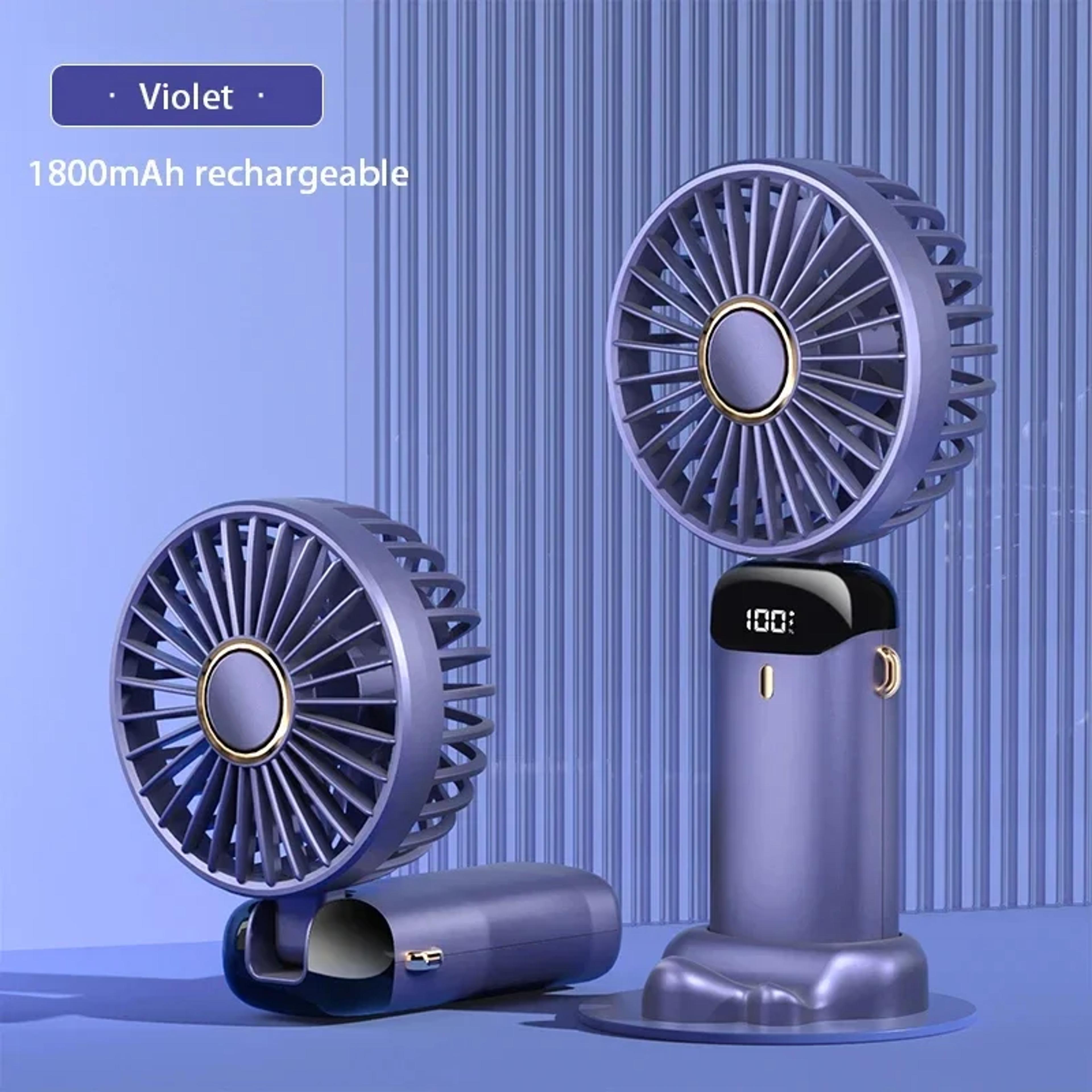 Portable Handheld Fan With Phone Stand Display Screen  5Speed USB Rechargeable Neck Fan 1