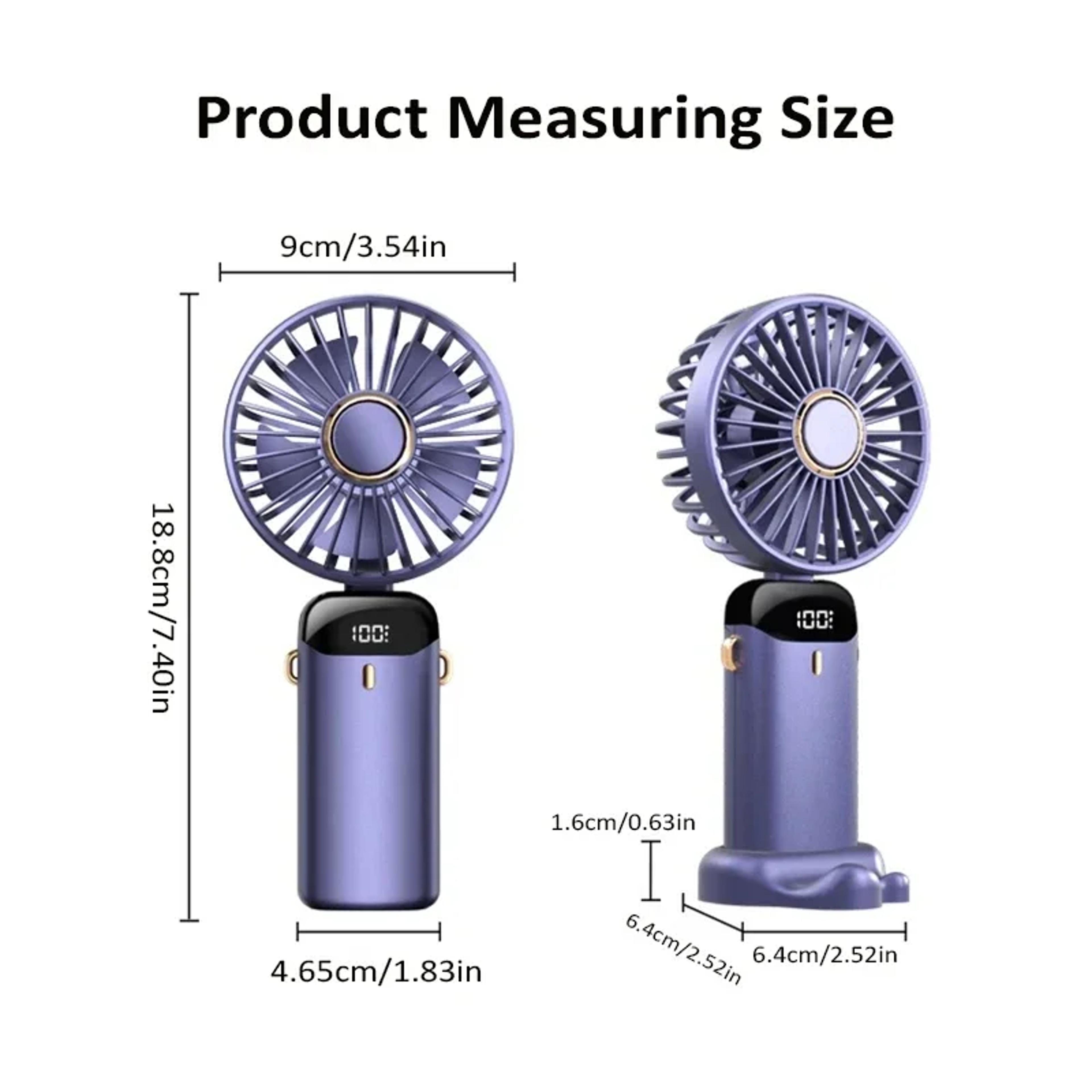 Portable Handheld Fan With Phone Stand Display Screen  5Speed USB Rechargeable Neck Fan 10