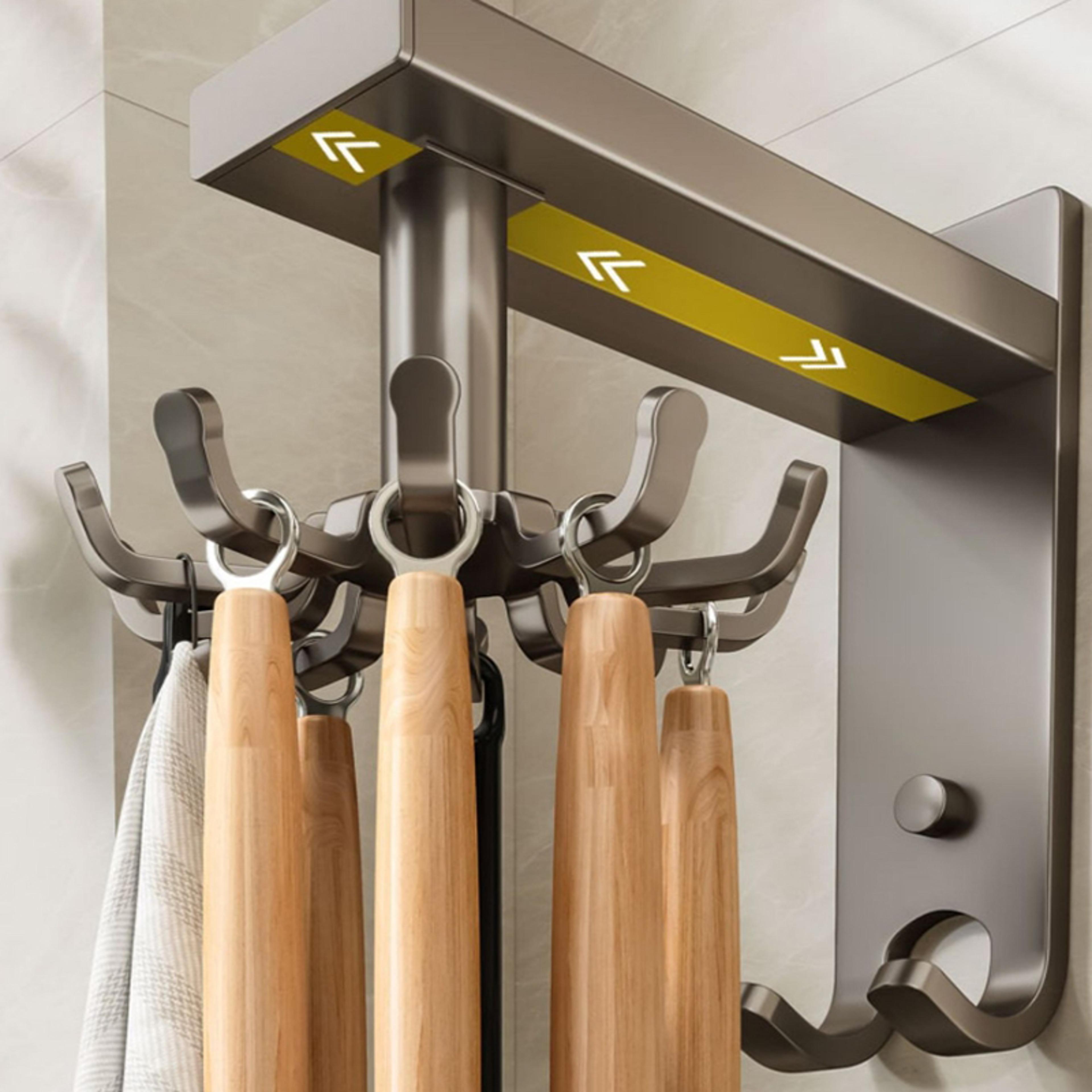 Rotating Kitchen Utensil Holder Wall Mounted Kitchen Organizer With Aluminum Hooks 5