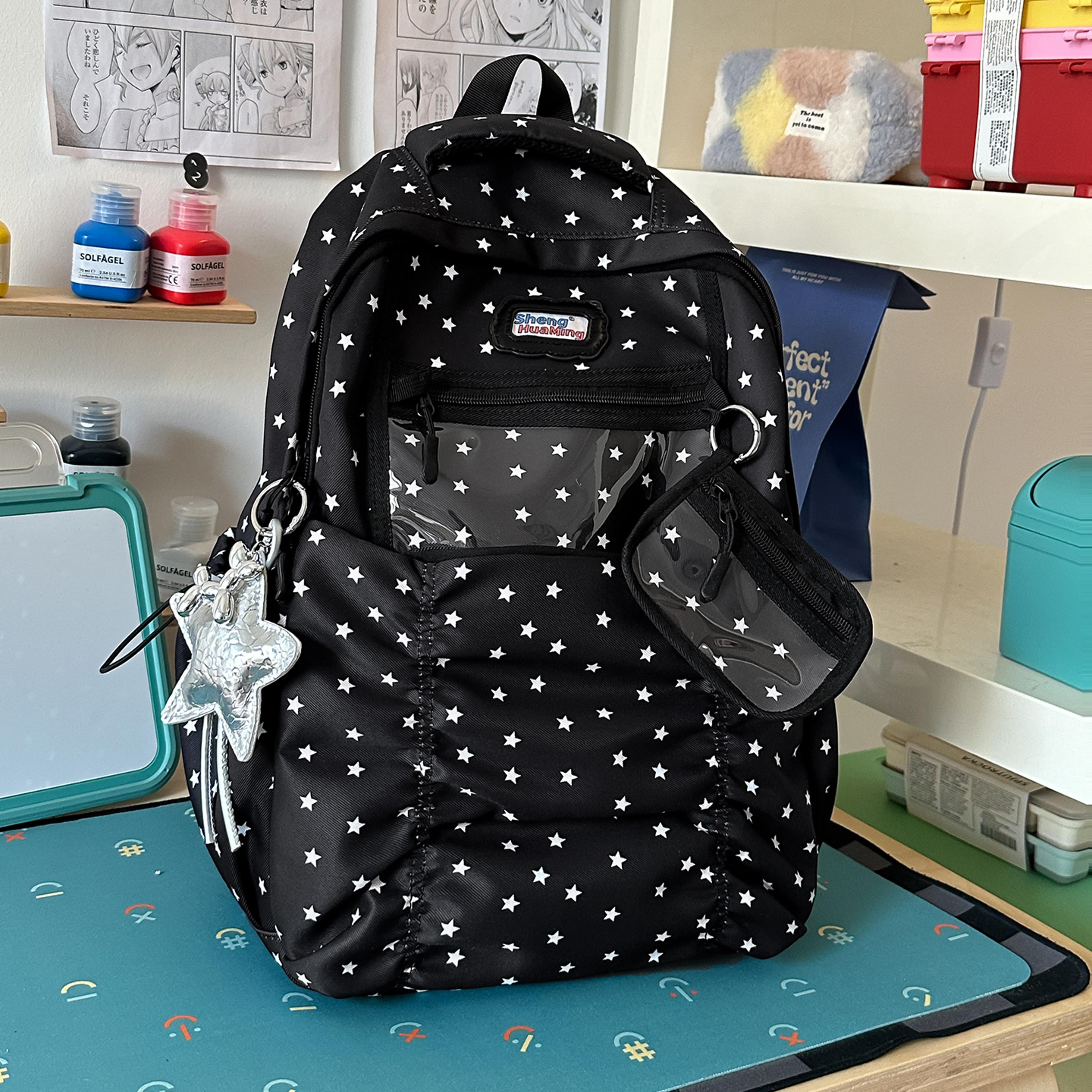 Back To School Backpack Star Print Nylon Backpack For Women Cute Casual Daypack With Transparent Fr 6
