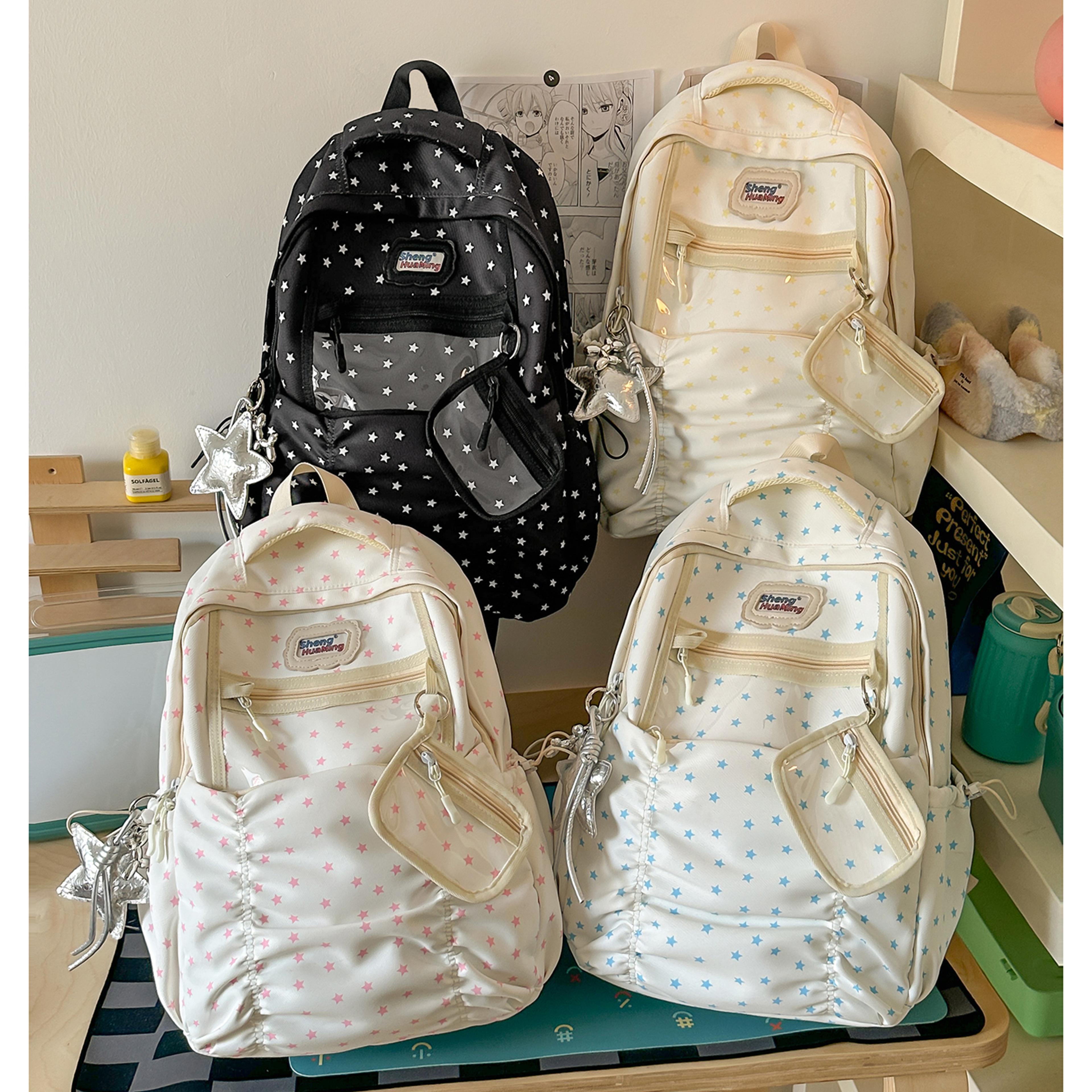 Back To School Backpack Star Print Nylon Backpack For Women Cute Casual Daypack With Transparent Fr 7