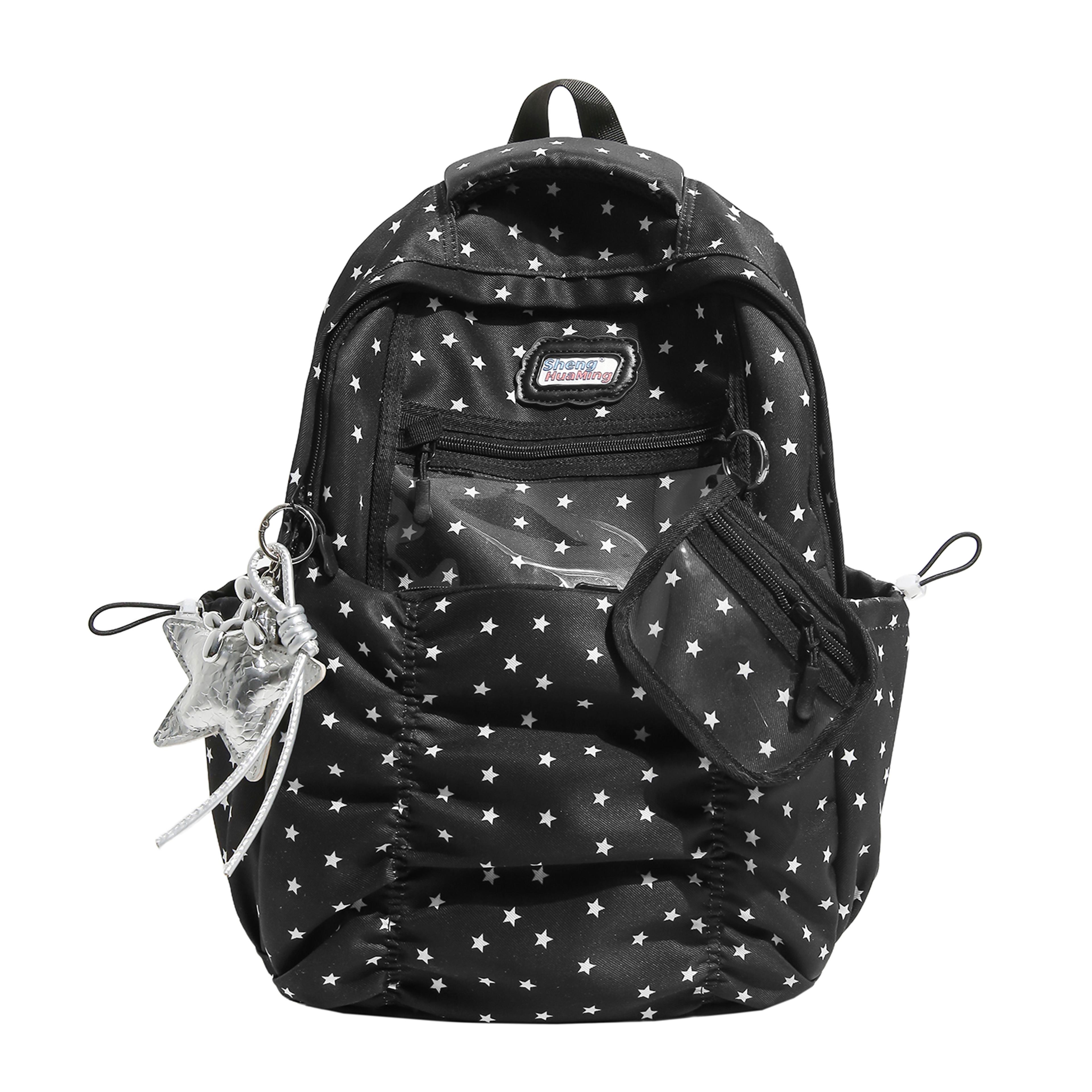 Back To School Backpack Star Print Nylon Backpack For Women Cute Casual Daypack With Transparent Fr 2