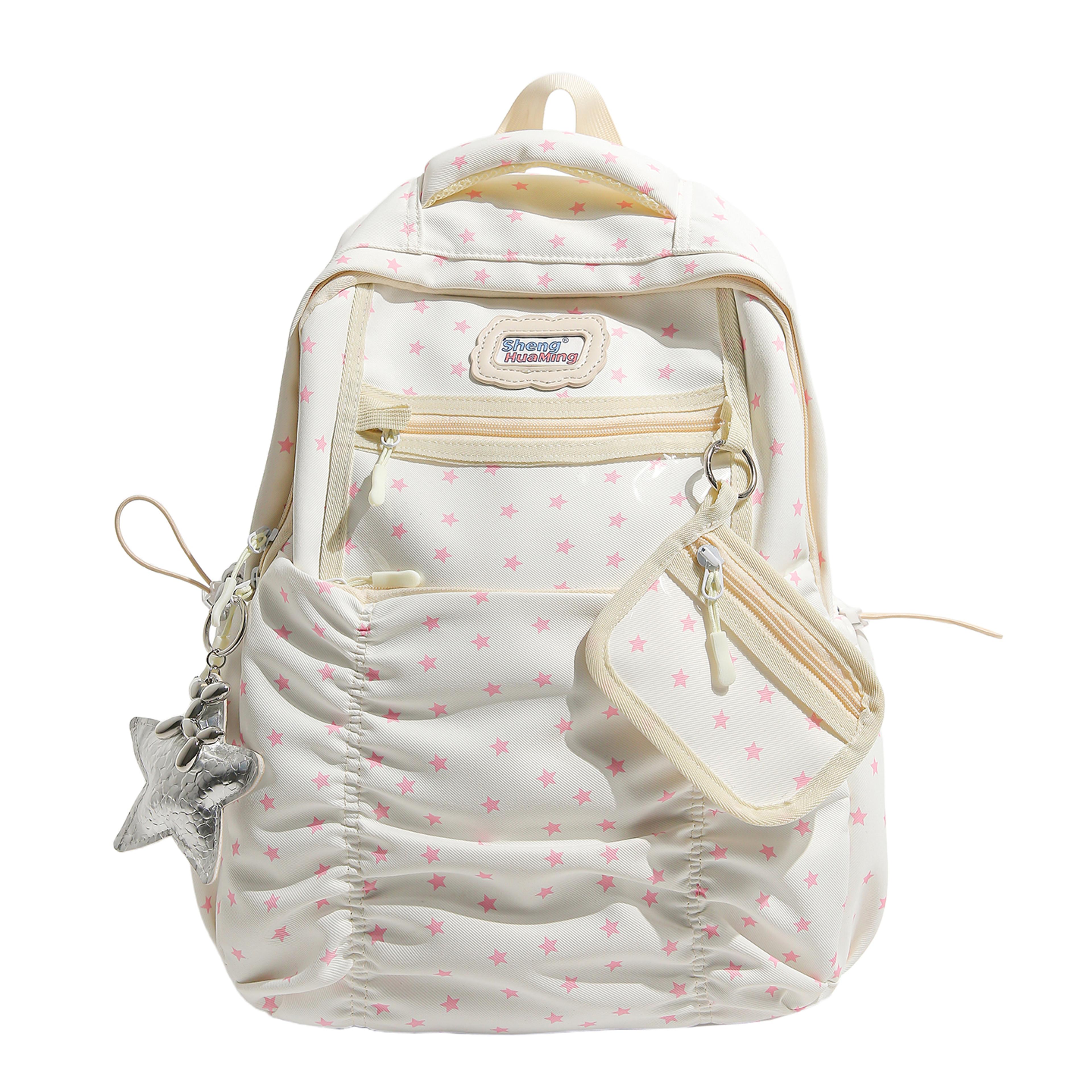 Back To School Backpack Star Print Nylon Backpack For Women Cute Casual Daypack With Transparent Fr 3