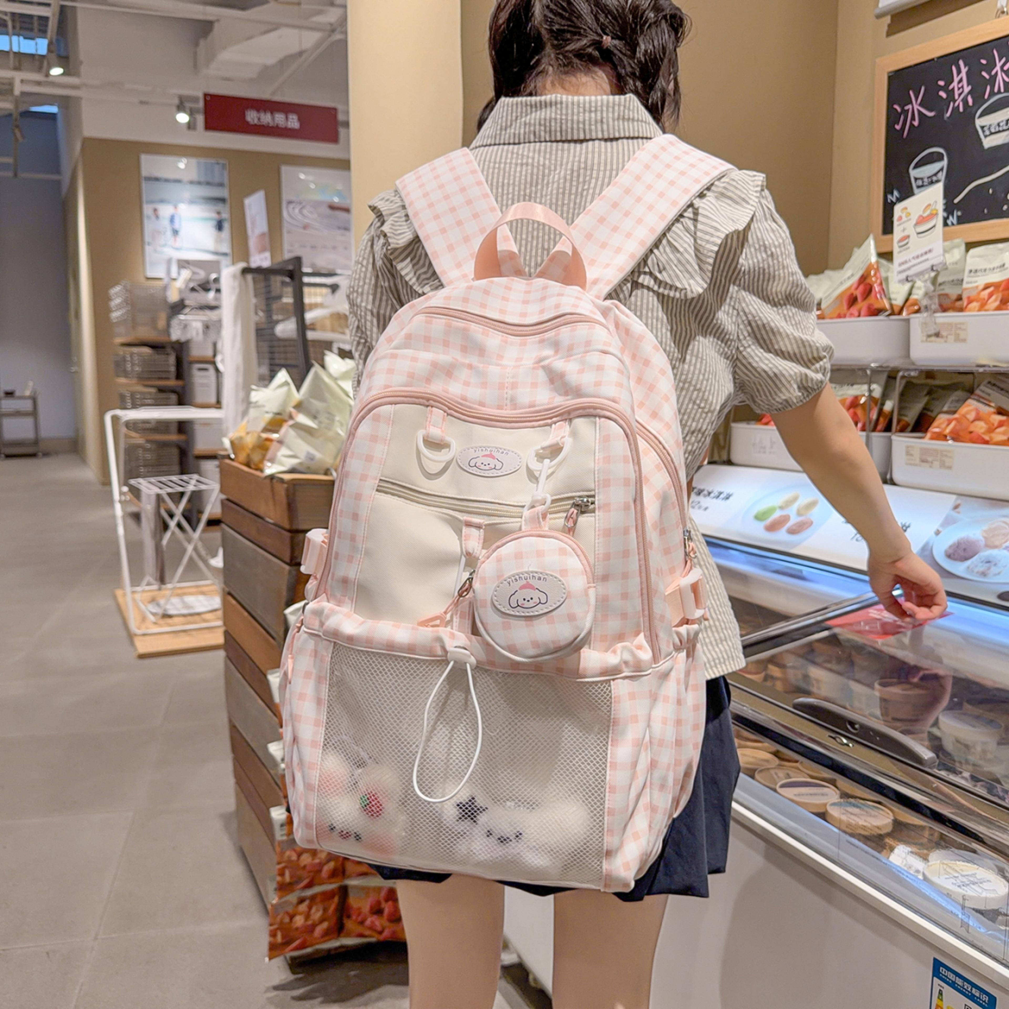 Back To School Backpack Checkered Transparent Mesh Backpack Cute Kawaii School Bag For Girls  Teens 4