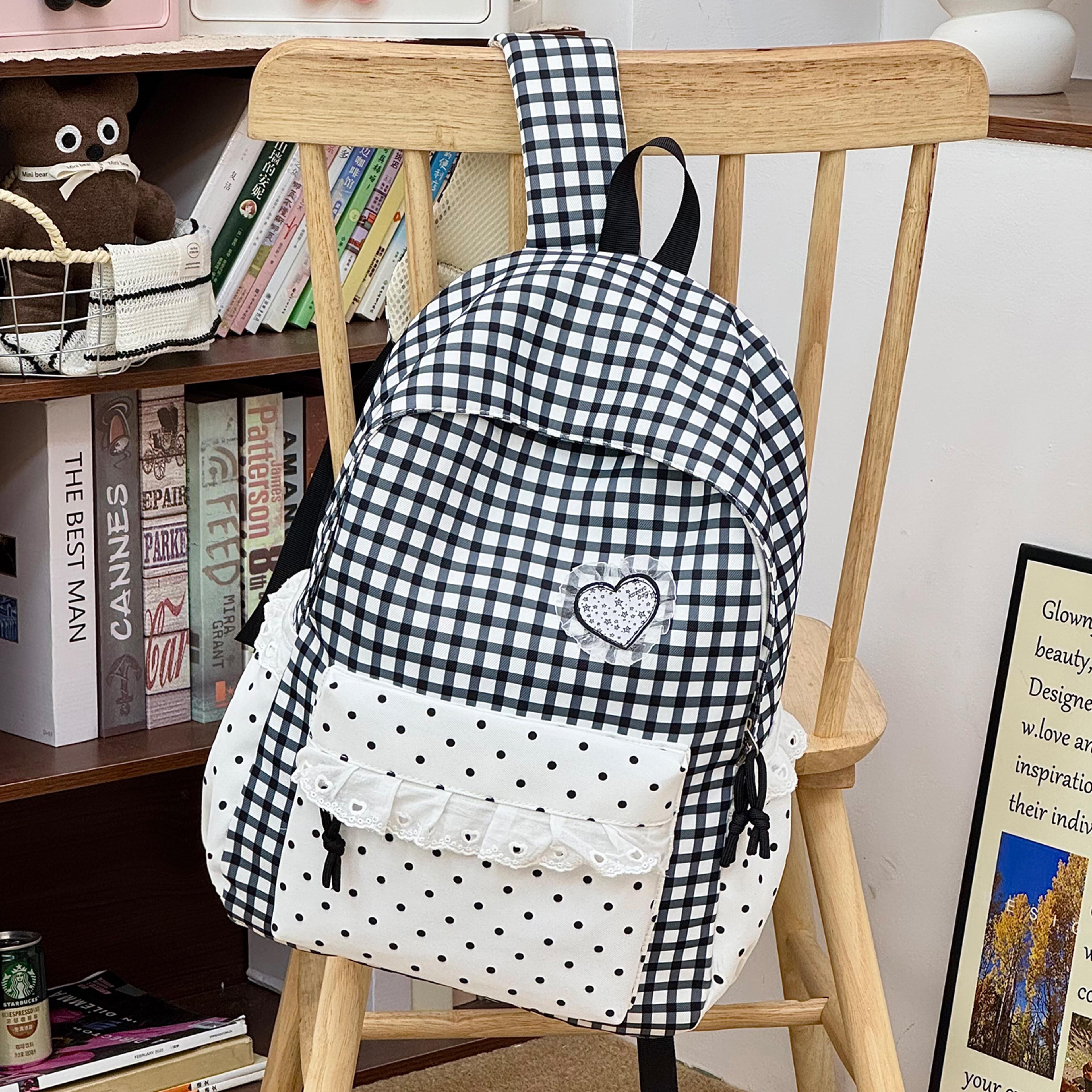 Cute Plaid Back To School Backpack For Teen Girls Casual Travel Daypack 7