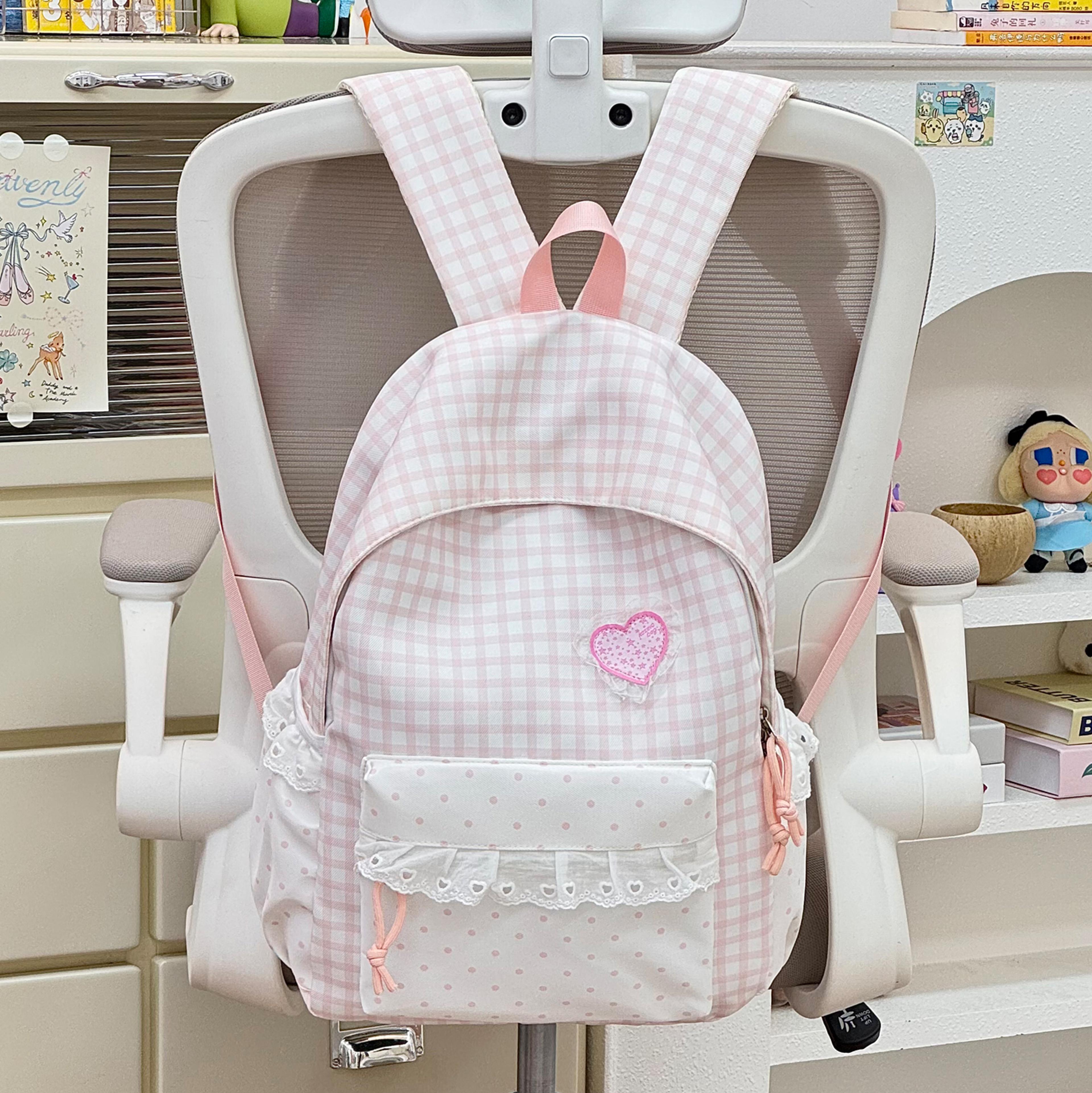 Cute Plaid Back To School Backpack For Teen Girls Casual Travel Daypack 1