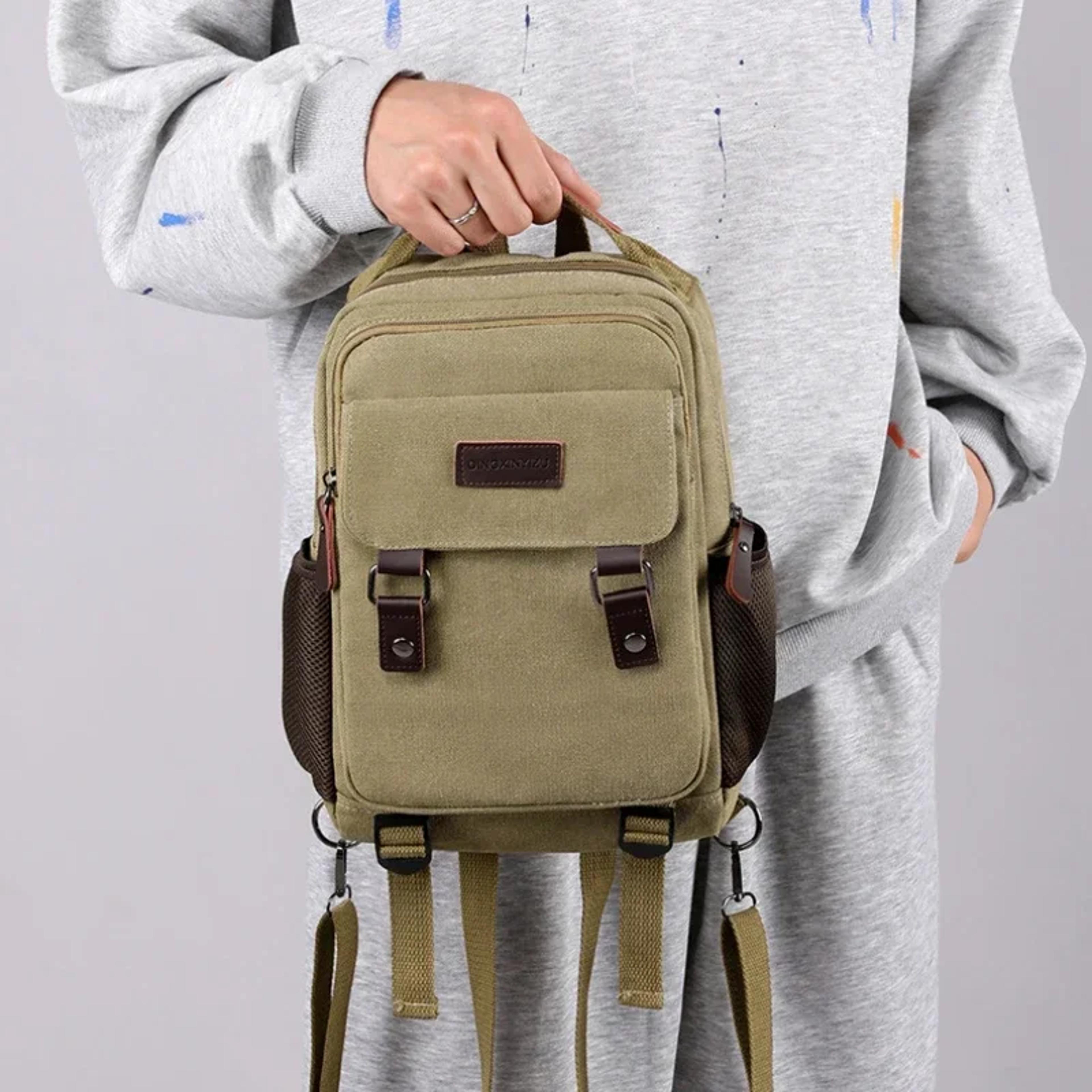 Small Mens Backpack Canvas Crossbody Daypack For Travel Work  Everyday Carry 4