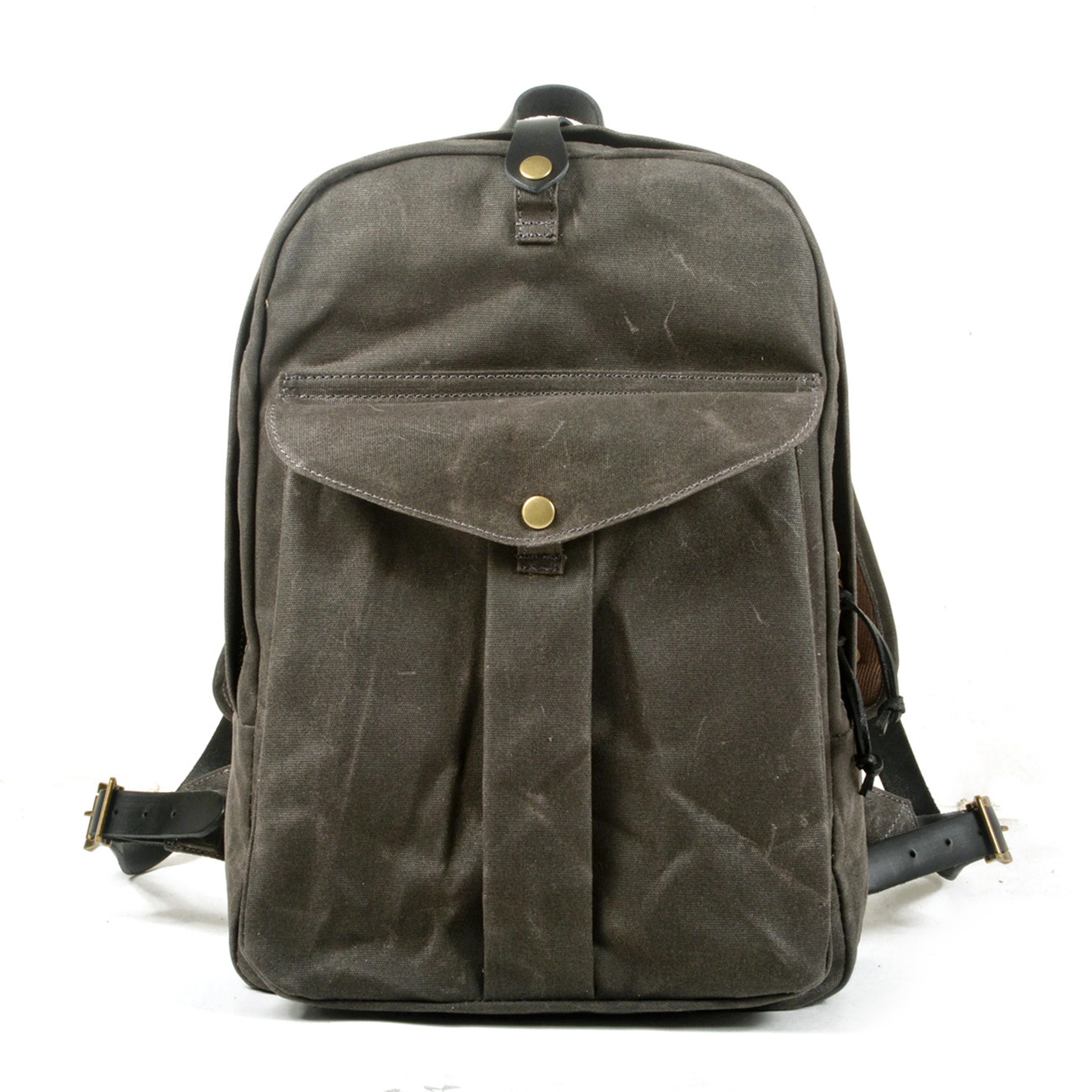 Heritage Canvas Backpack Large Capacity Vintage Travel Backpack With Leather Trim 3