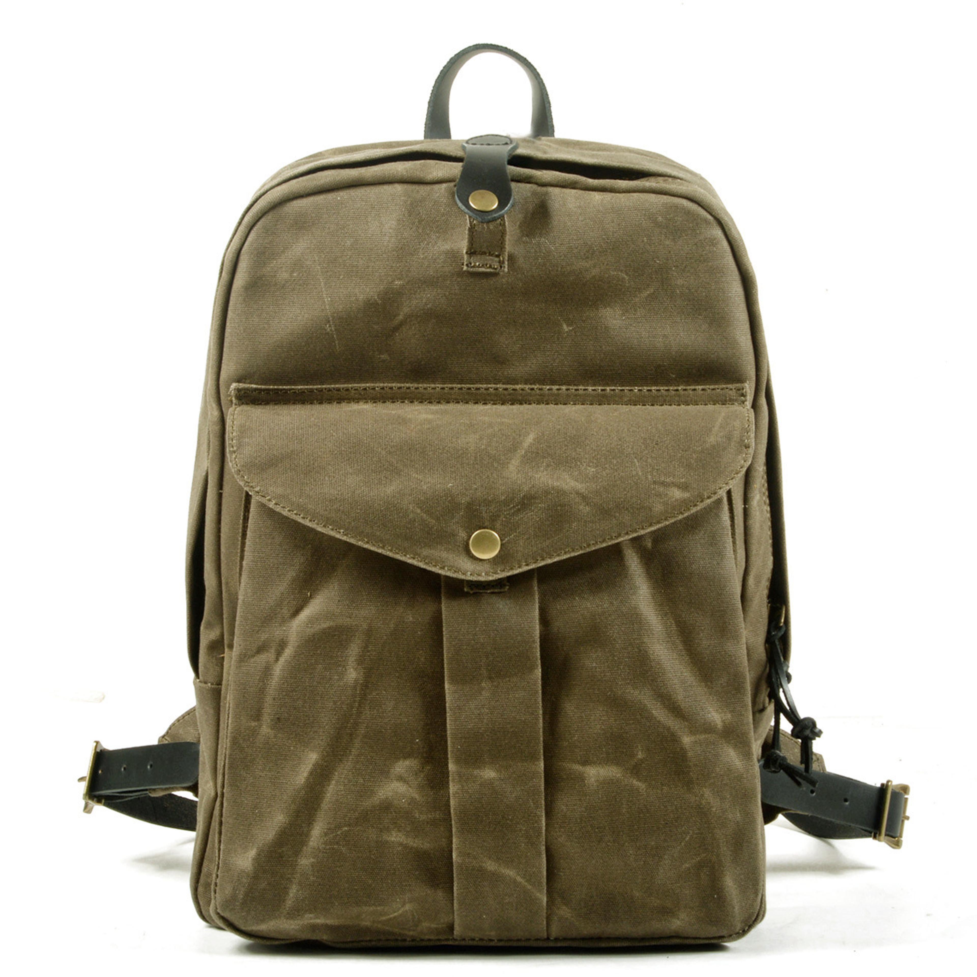 Heritage Canvas Backpack Large Capacity Vintage Travel Backpack With Leather Trim 4