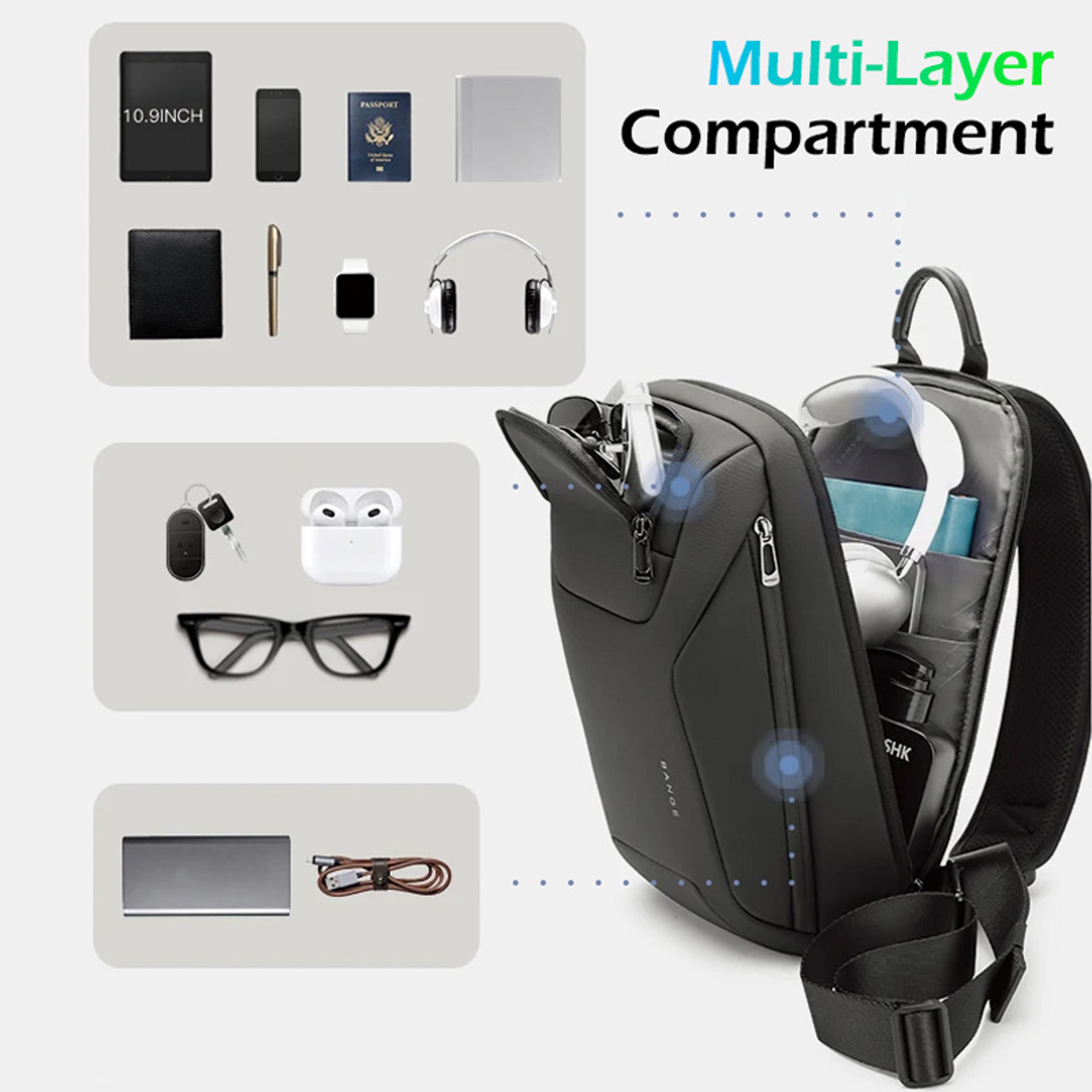 Men Chest Bag Waterproof Crossbody Bag For Men With USB Port Back To School Backpack Everyday Sling 3