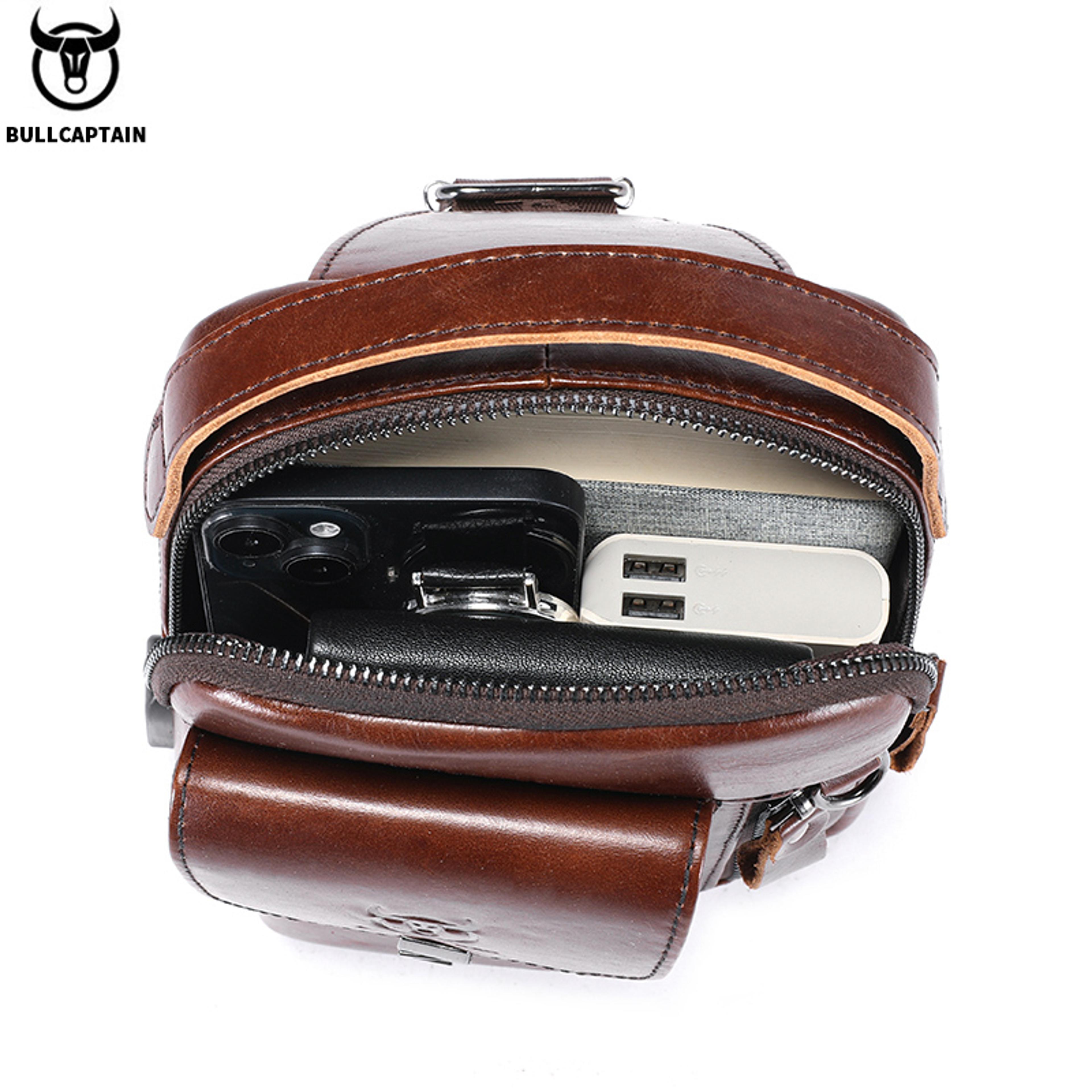 Genuine Leather Chest Bag For Men Back To School Backpack Anti Theft Crossbody Leather Phone Sling 5