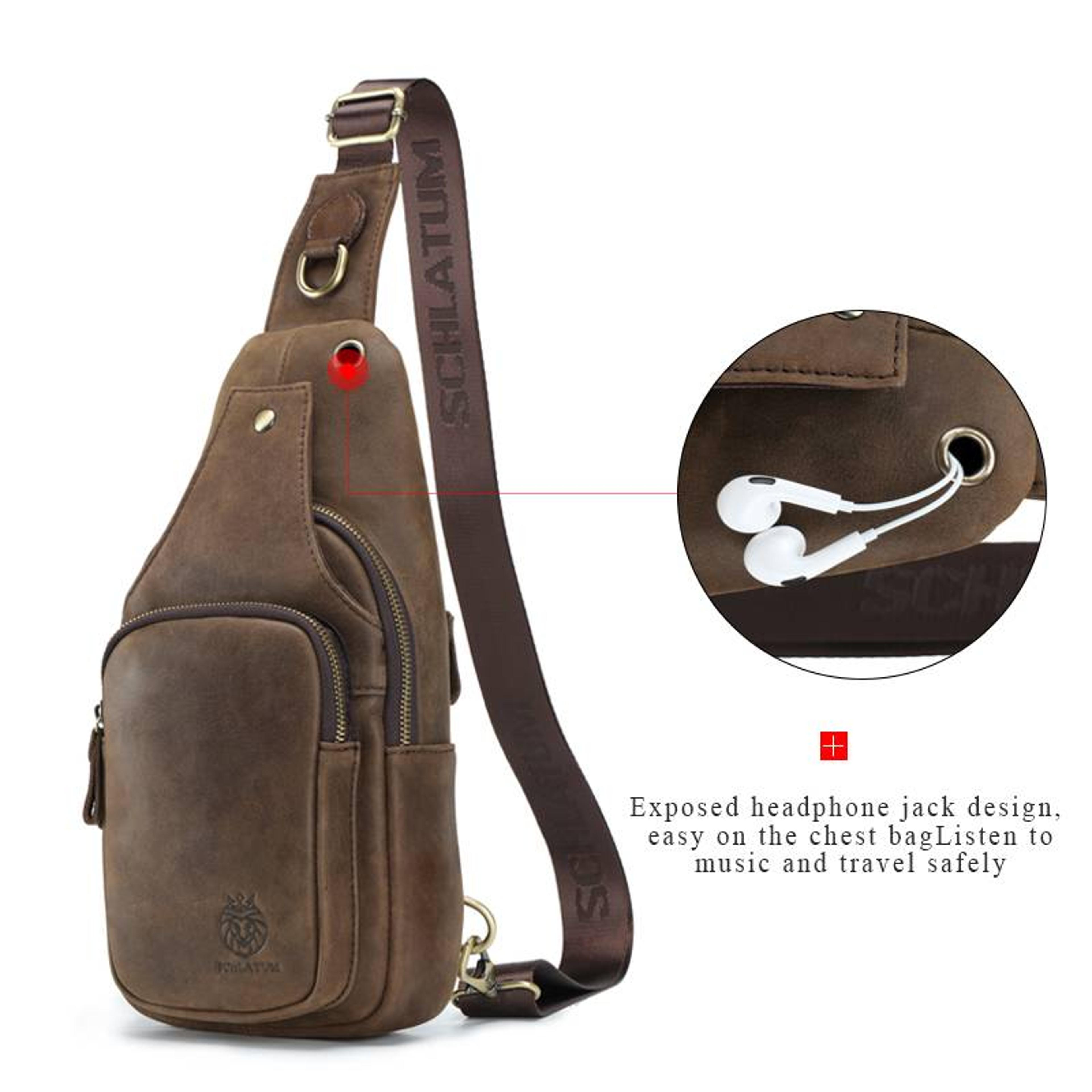 Genuine Leather Chest Bag Men Crossbody Sling Backpack Travel Shoulder Bag 4