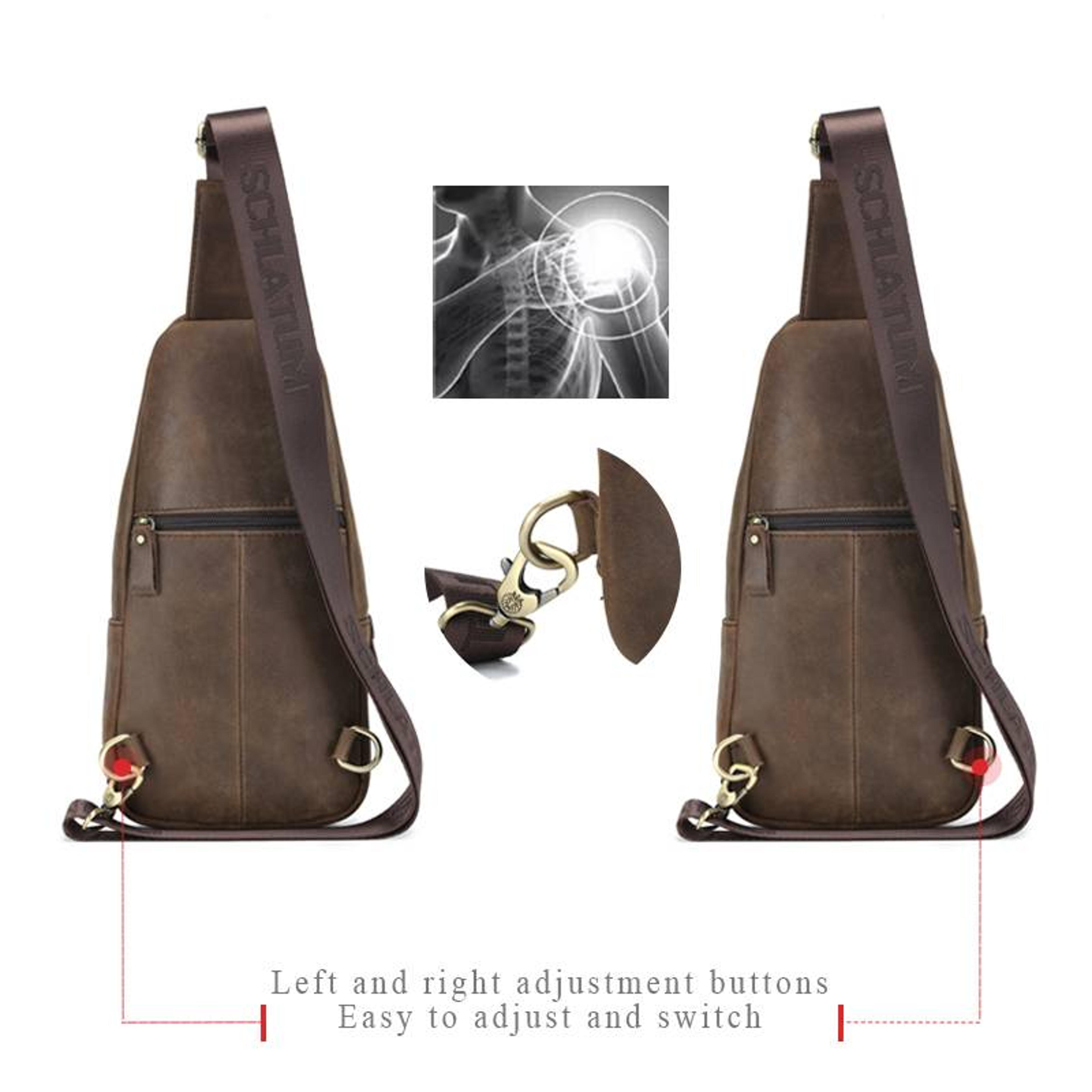 Genuine Leather Chest Bag Men Crossbody Sling Backpack Travel Shoulder Bag 5