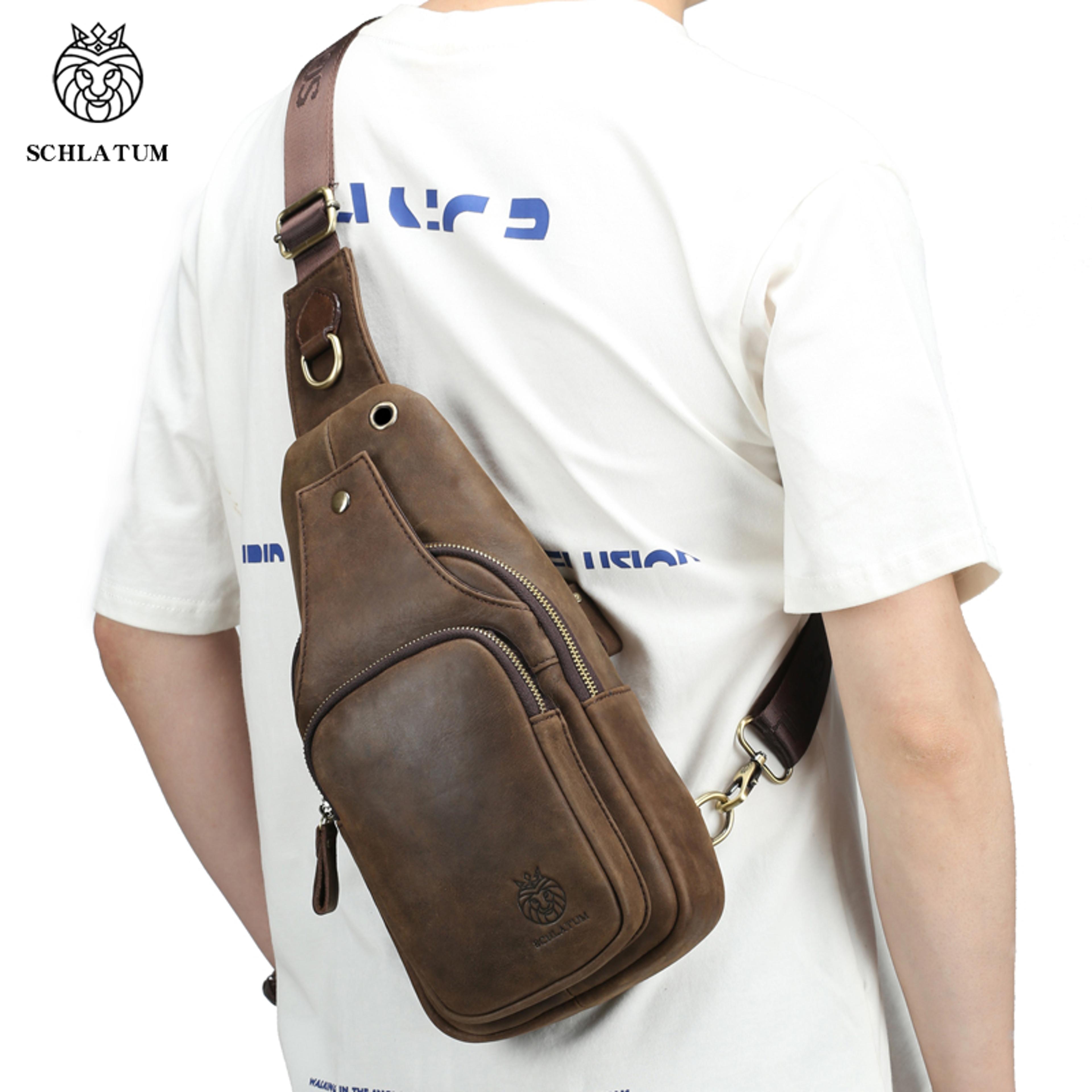 Genuine Leather Chest Bag Men Crossbody Sling Backpack Travel Shoulder Bag 7