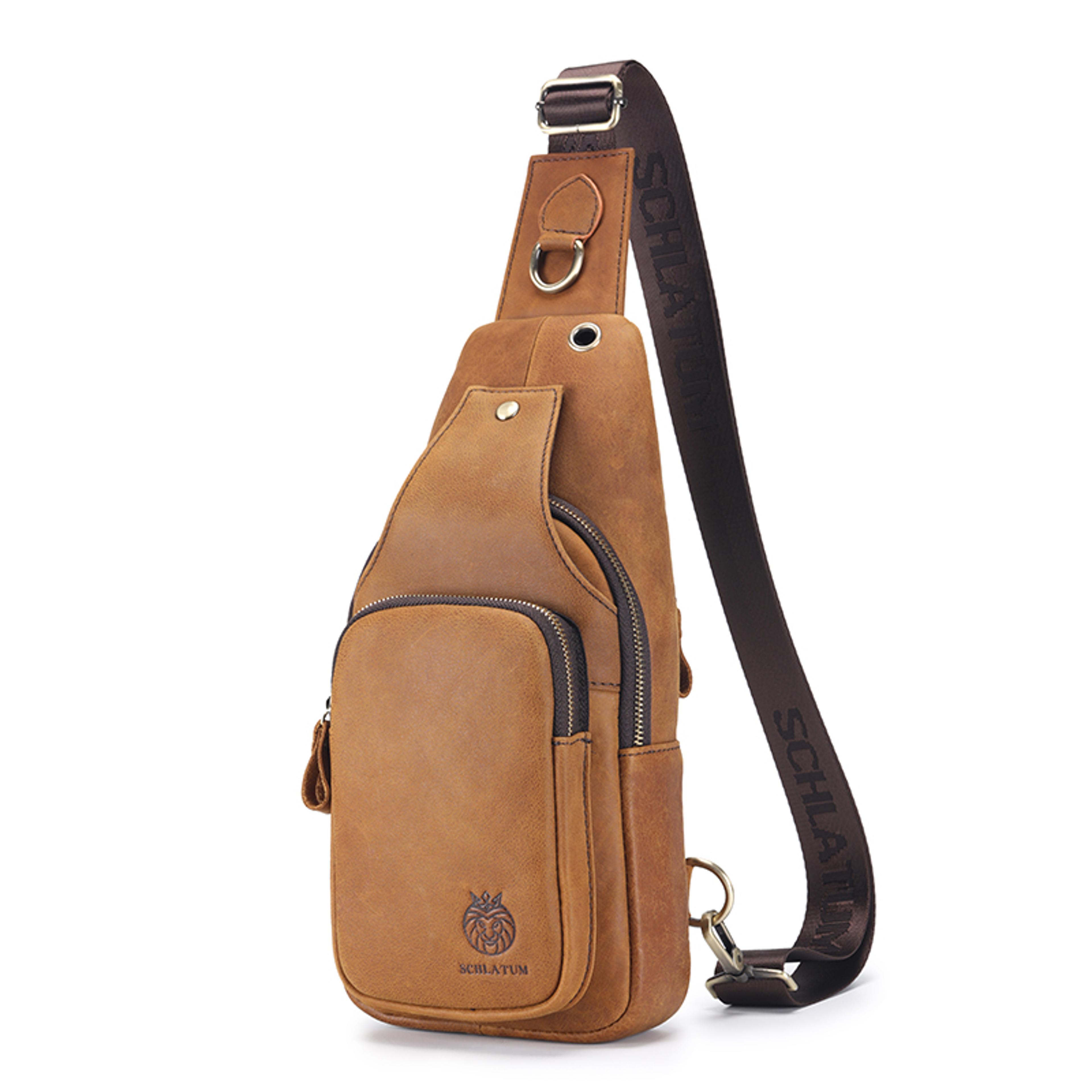 Genuine Leather Chest Bag Men Crossbody Sling Backpack Travel Shoulder Bag 2
