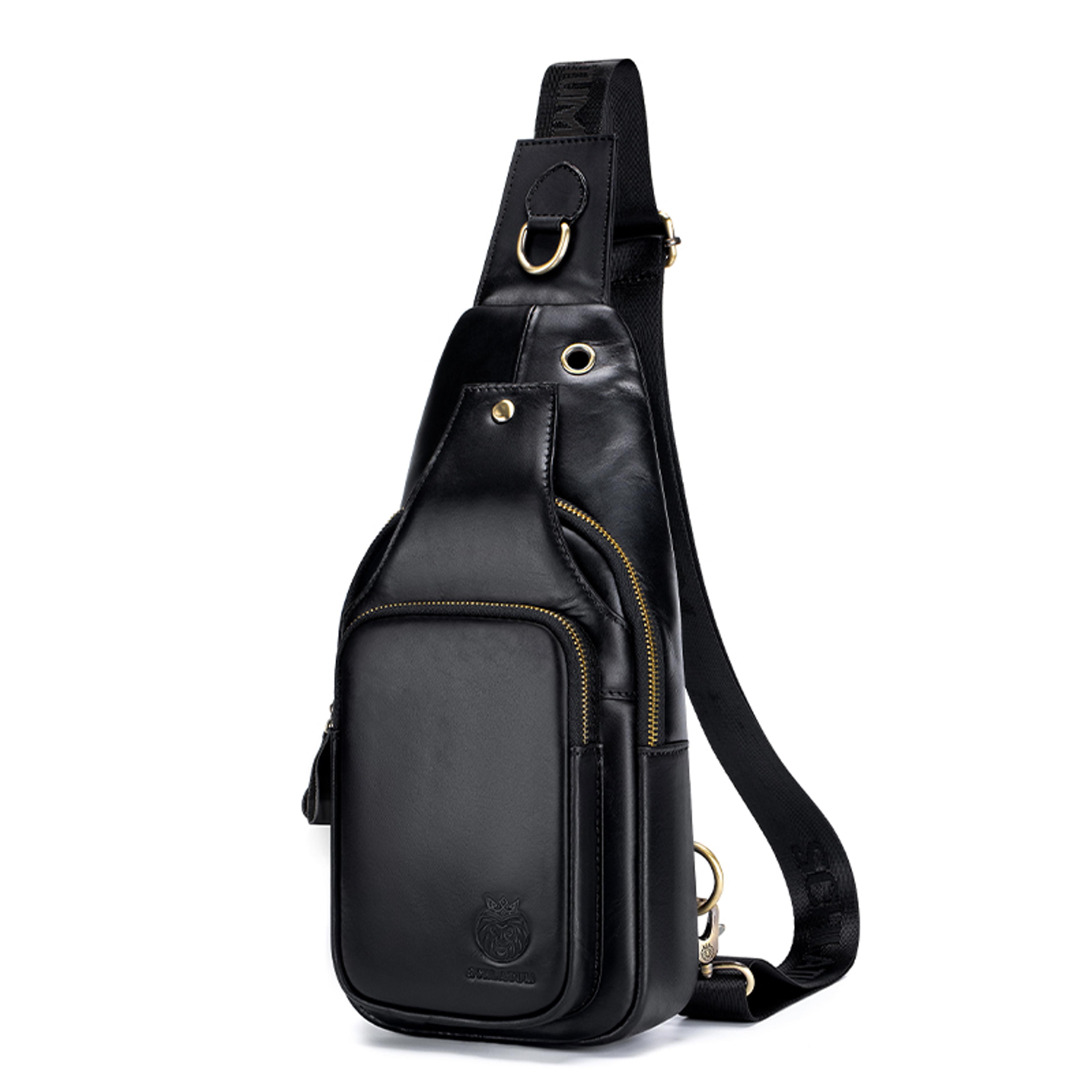 Genuine Leather Chest Bag Men Crossbody Sling Backpack Travel Shoulder Bag 3
