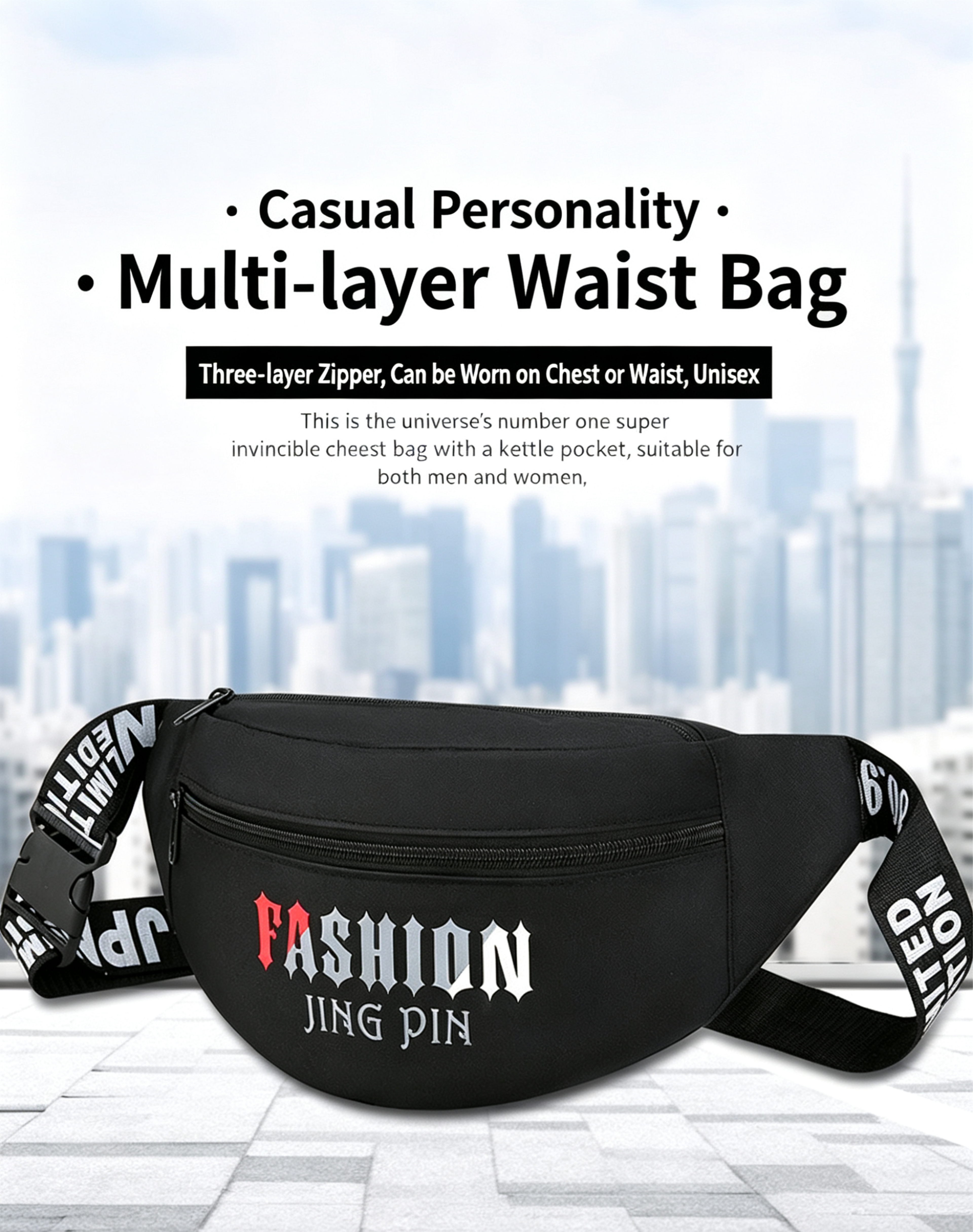 Men Multi Pocket Waist Bag Large Capacity Outdoor Sports Crossbody Pack 6