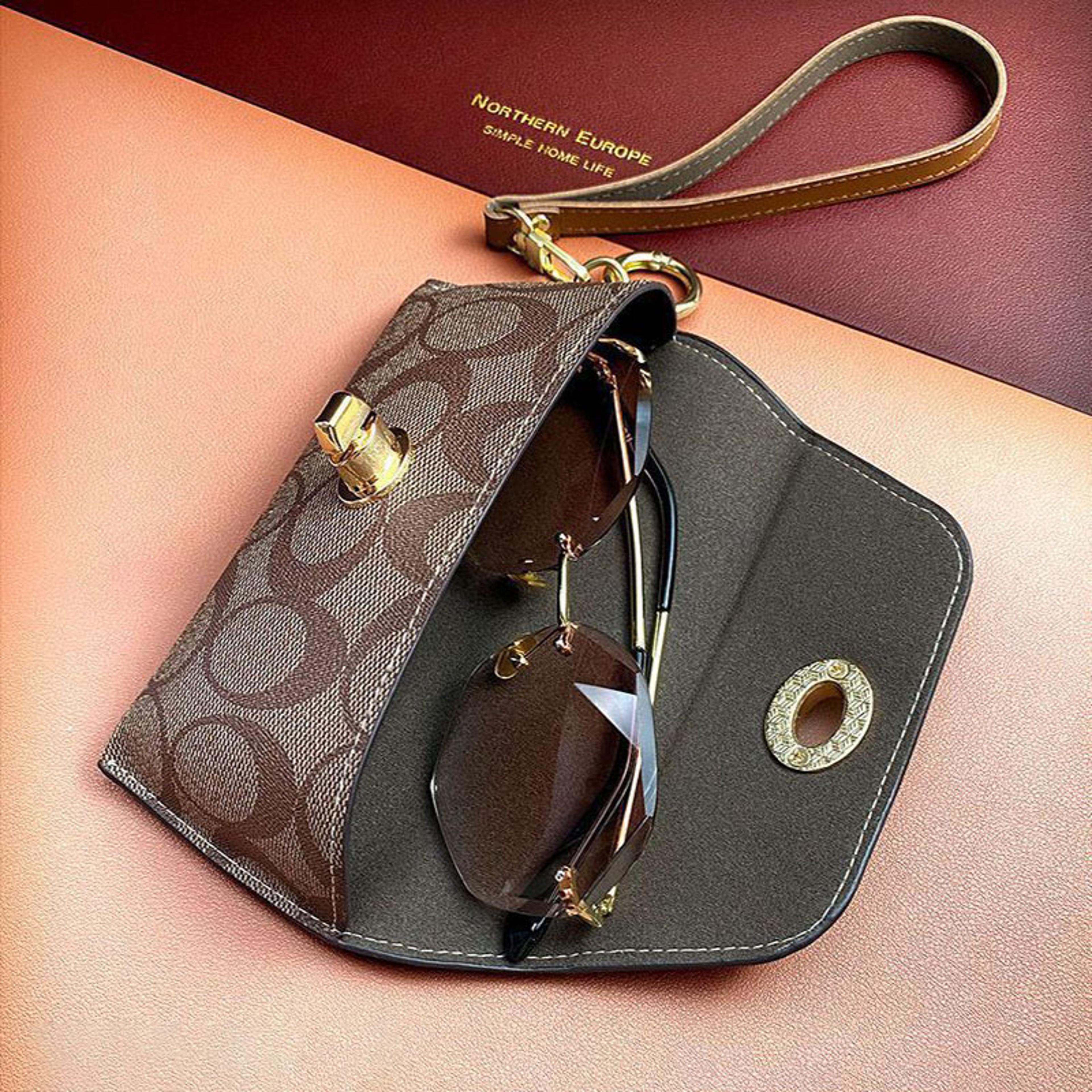 Retro Leather Eyeglasses Case Pouch With Gold Charm Accent 5
