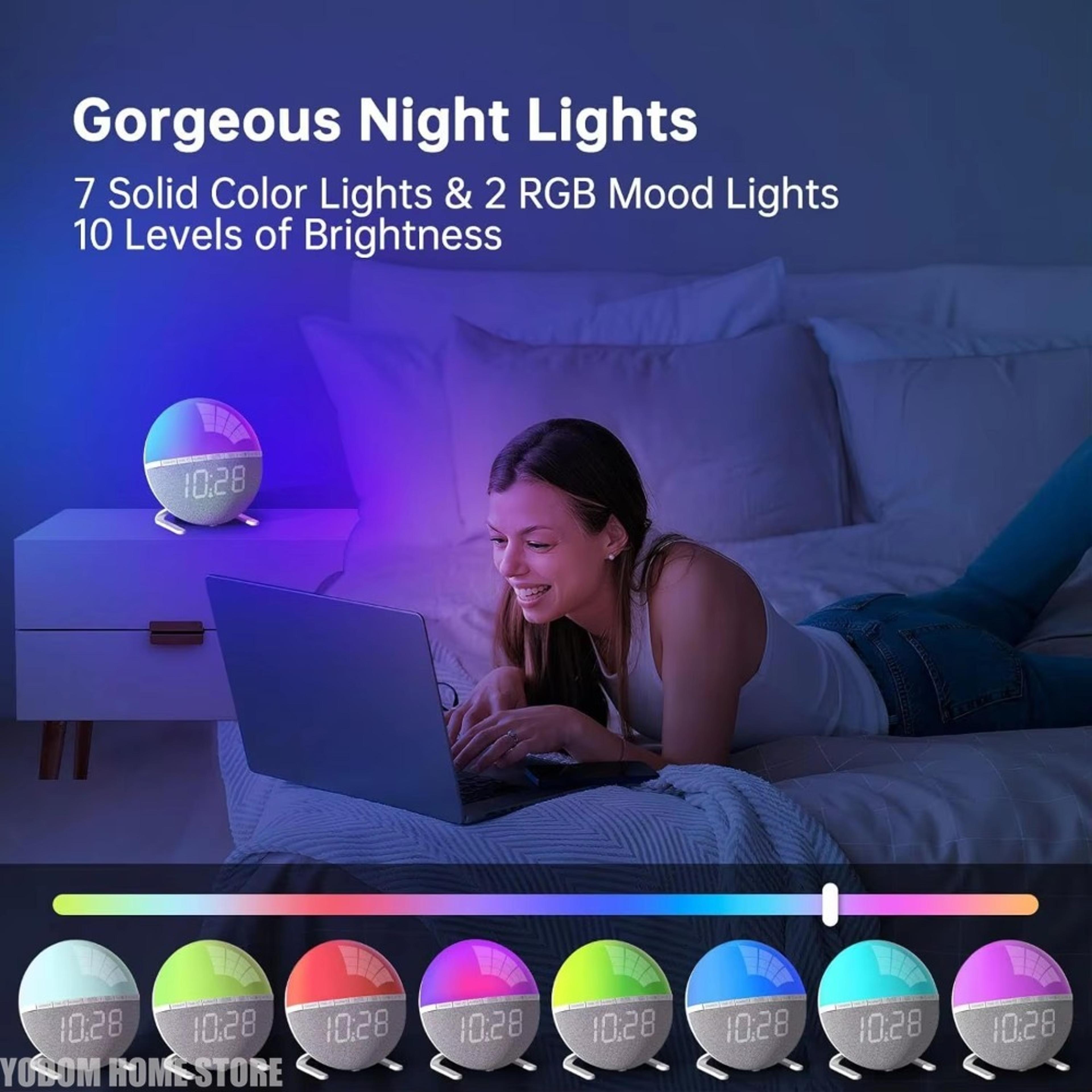 Sunrise Alarm Clock Wake Up Light With Natural Sounds Color Night Light For Bedroom 3
