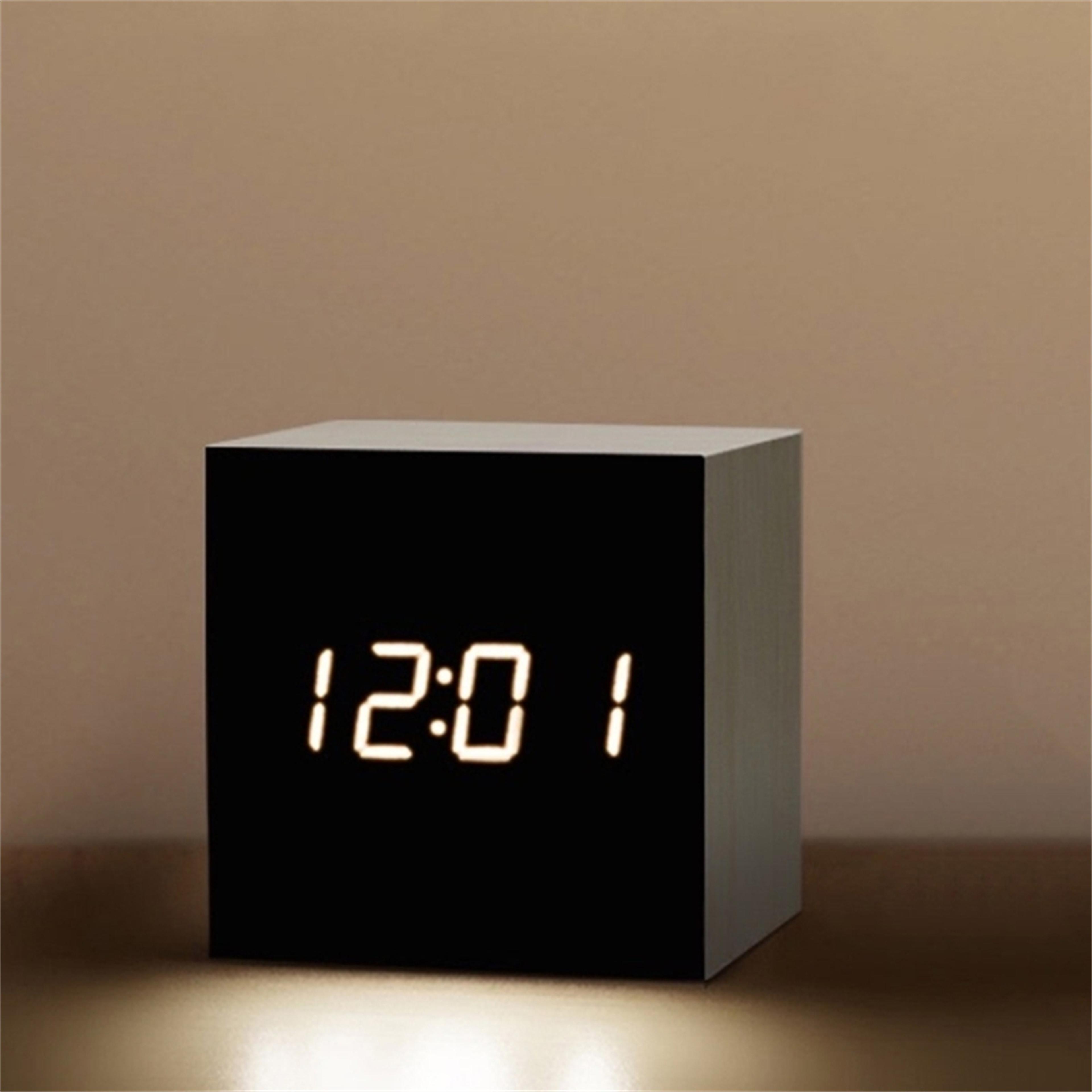 Wooden LED Alarm Clock With Voice Control Digital Wood Desk Clock Modern Bedside Snooze Clock 2