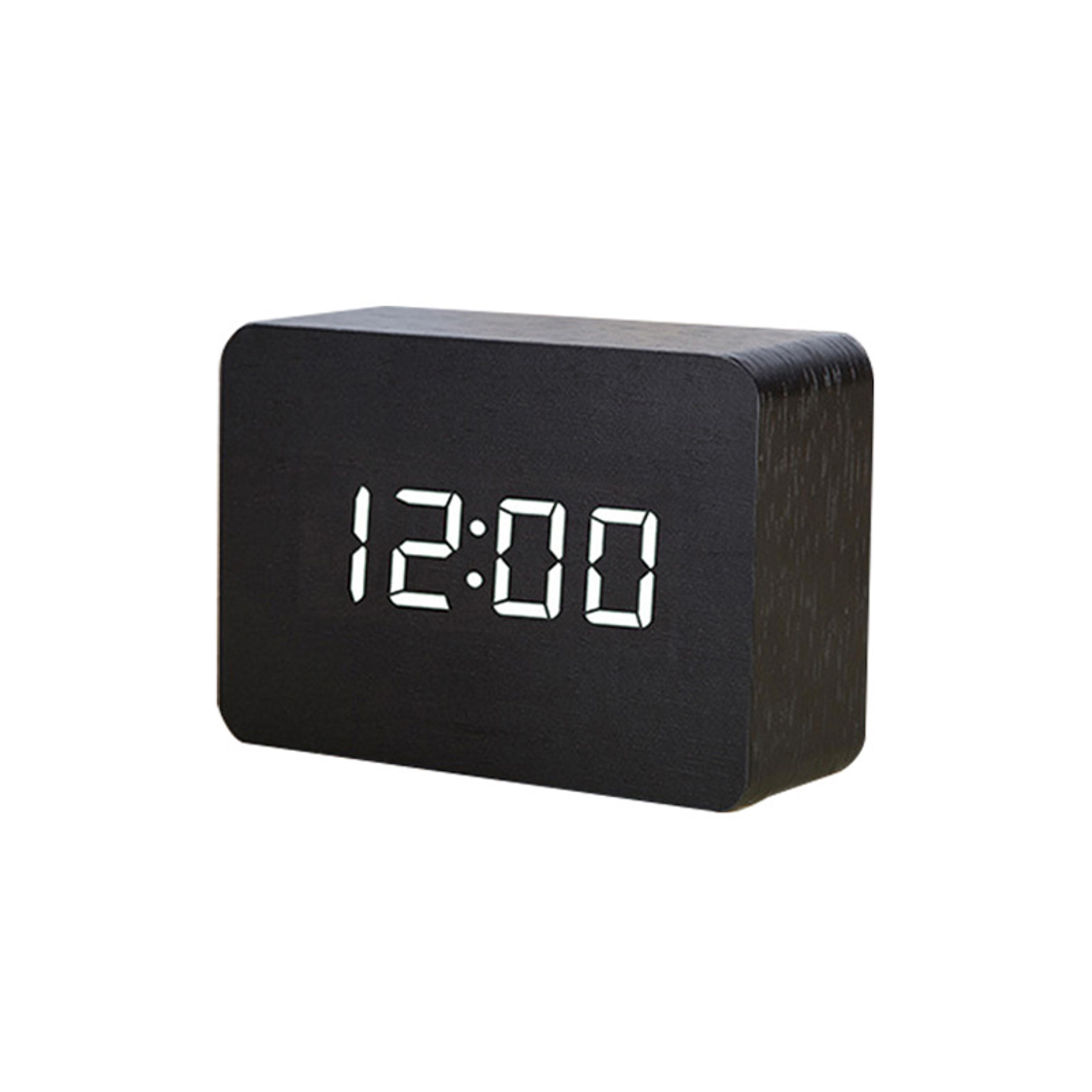 Wooden LED Alarm Clock Digital Wooden Clock Voice Control LED Desk Clock For Bedroom Office Home De 1