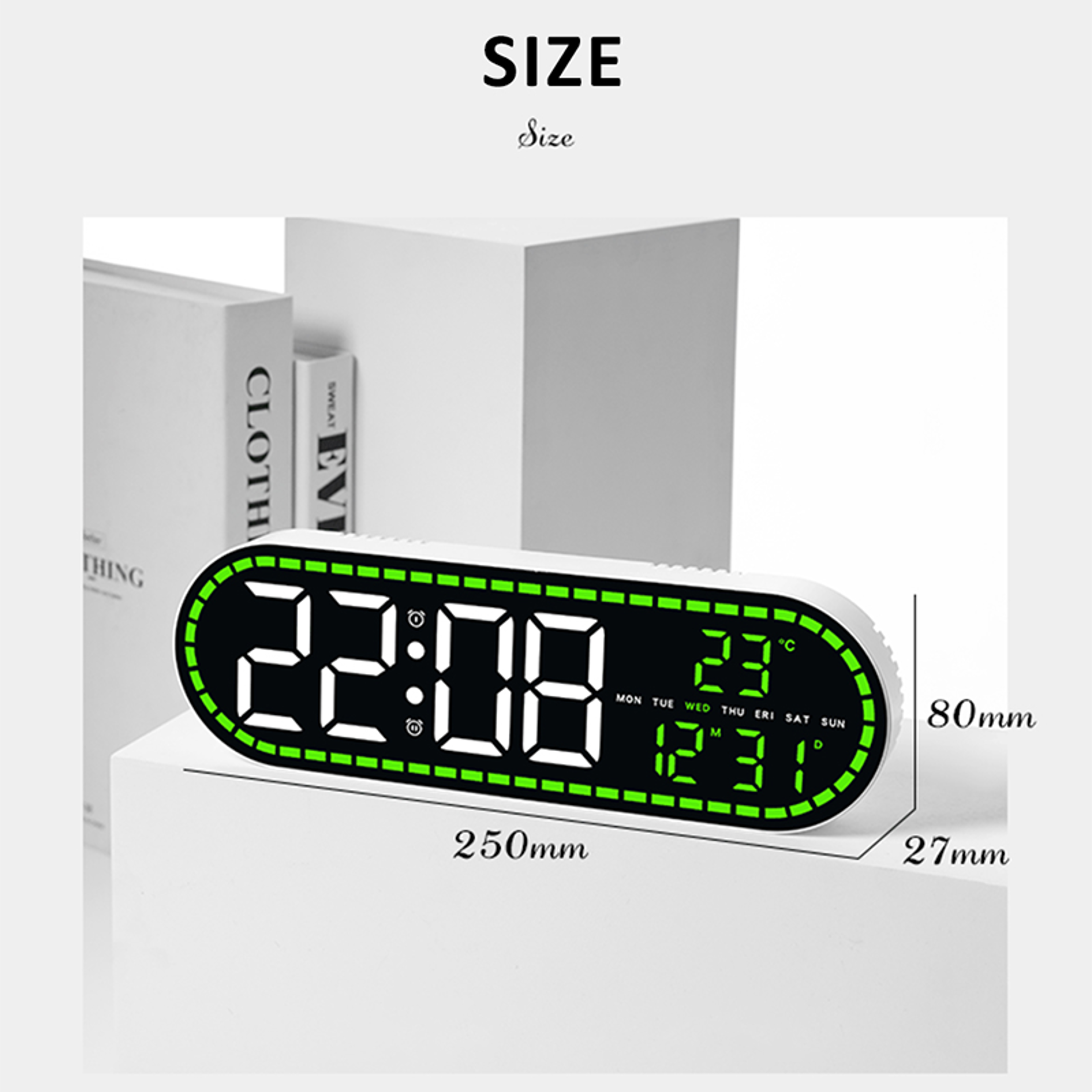 Digital LED Wall Clock With Dual Alarm Large Display Clock Temperature Date Calendar For Bedroom Of 8