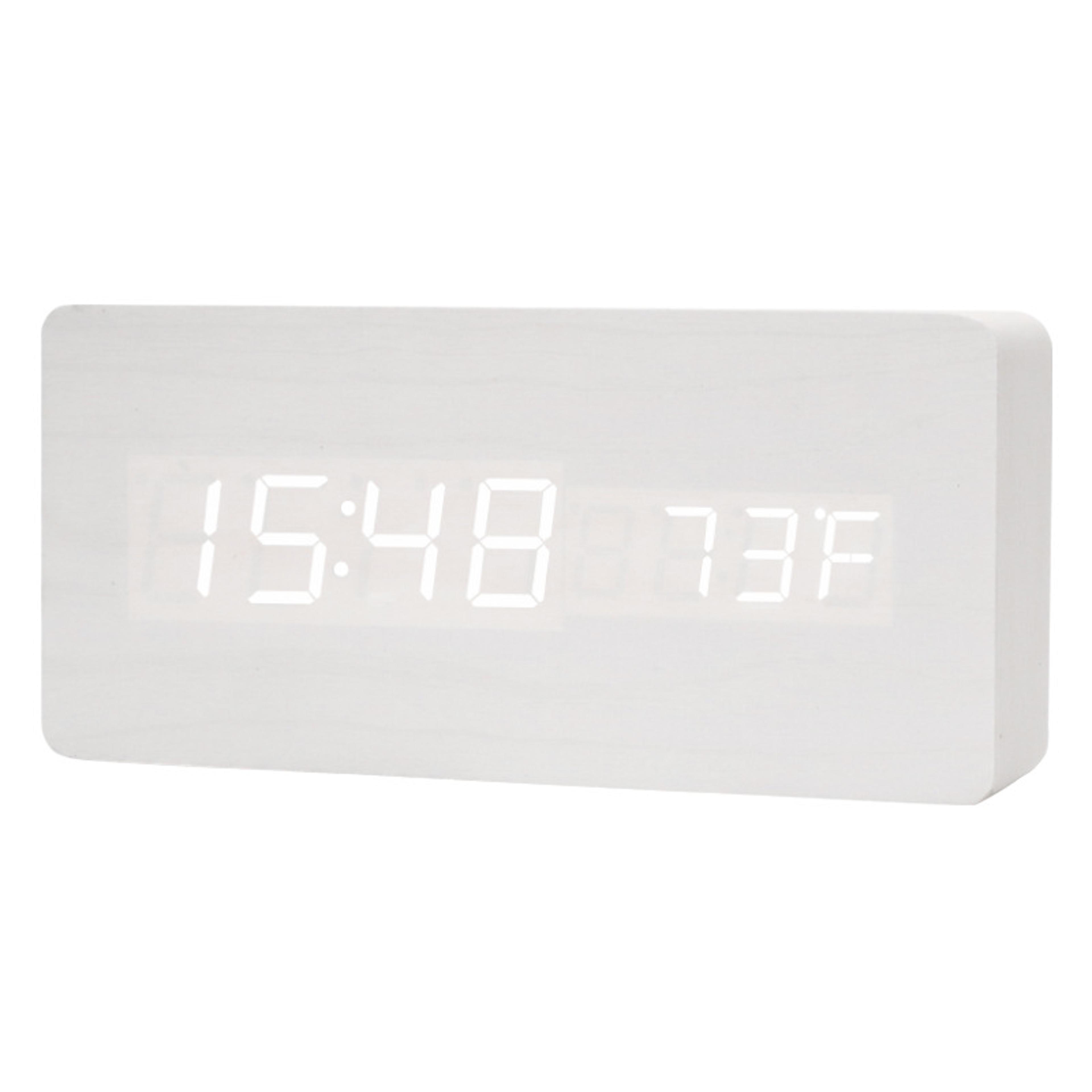 Wooden LED Alarm Clock With Voice Control Digital Desk Clock For Bedroom Office Home Decor 1