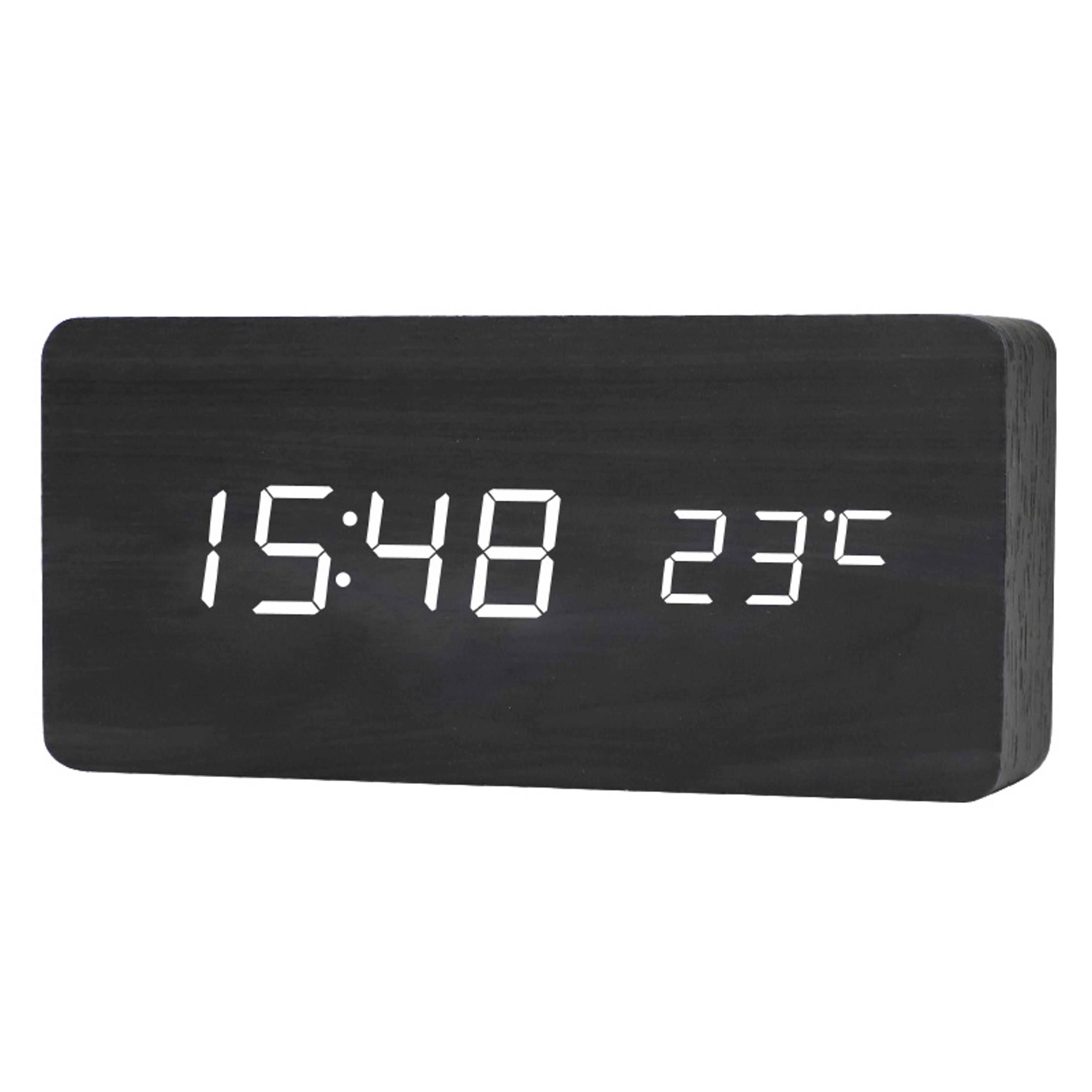 Wooden LED Alarm Clock With Voice Control Digital Desk Clock For Bedroom Office Home Decor 2