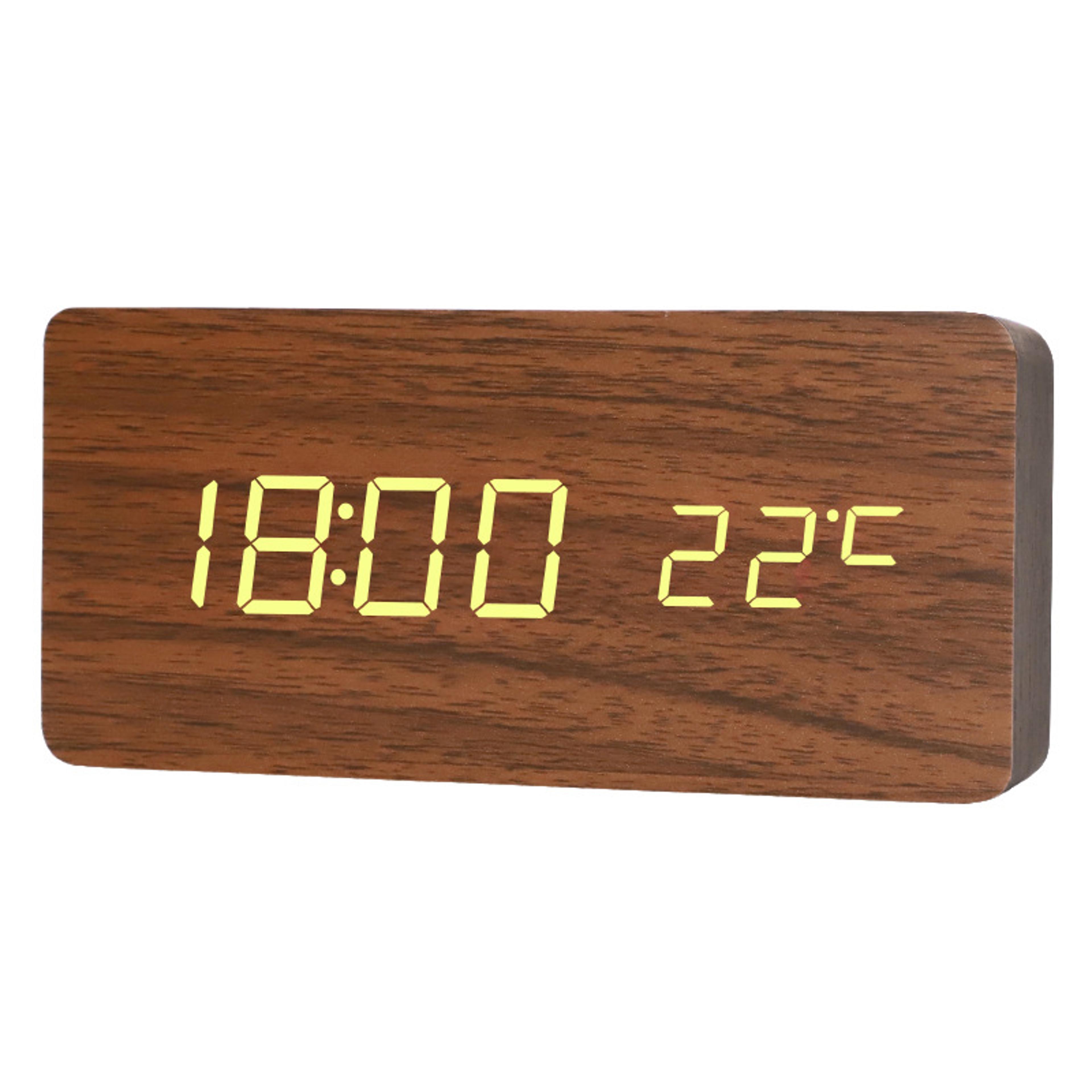 Wooden LED Alarm Clock With Voice Control Digital Desk Clock For Bedroom Office Home Decor 3