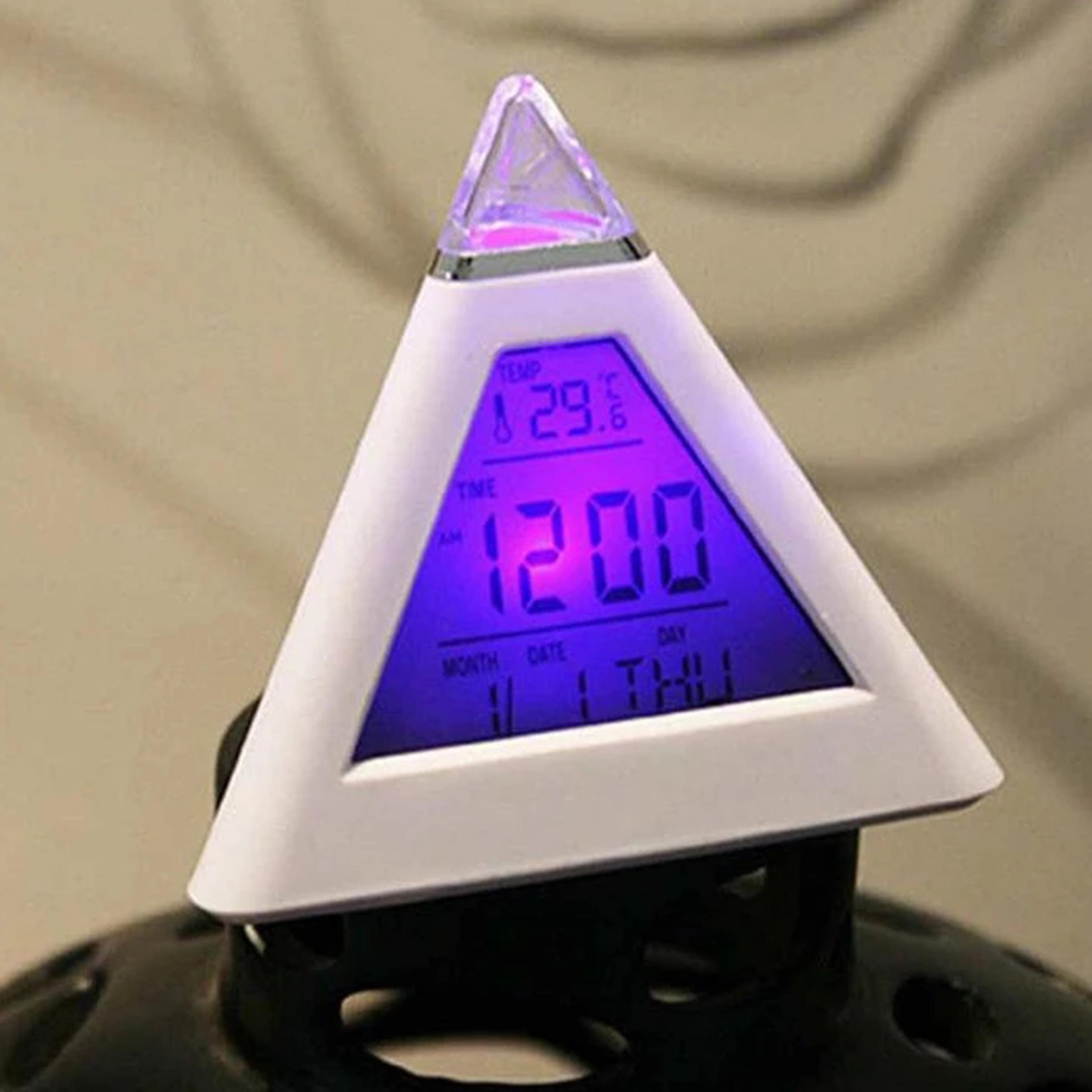 Color LED Digital Alarm Clock Pyramid Night Light Snooze Desk Clock 4