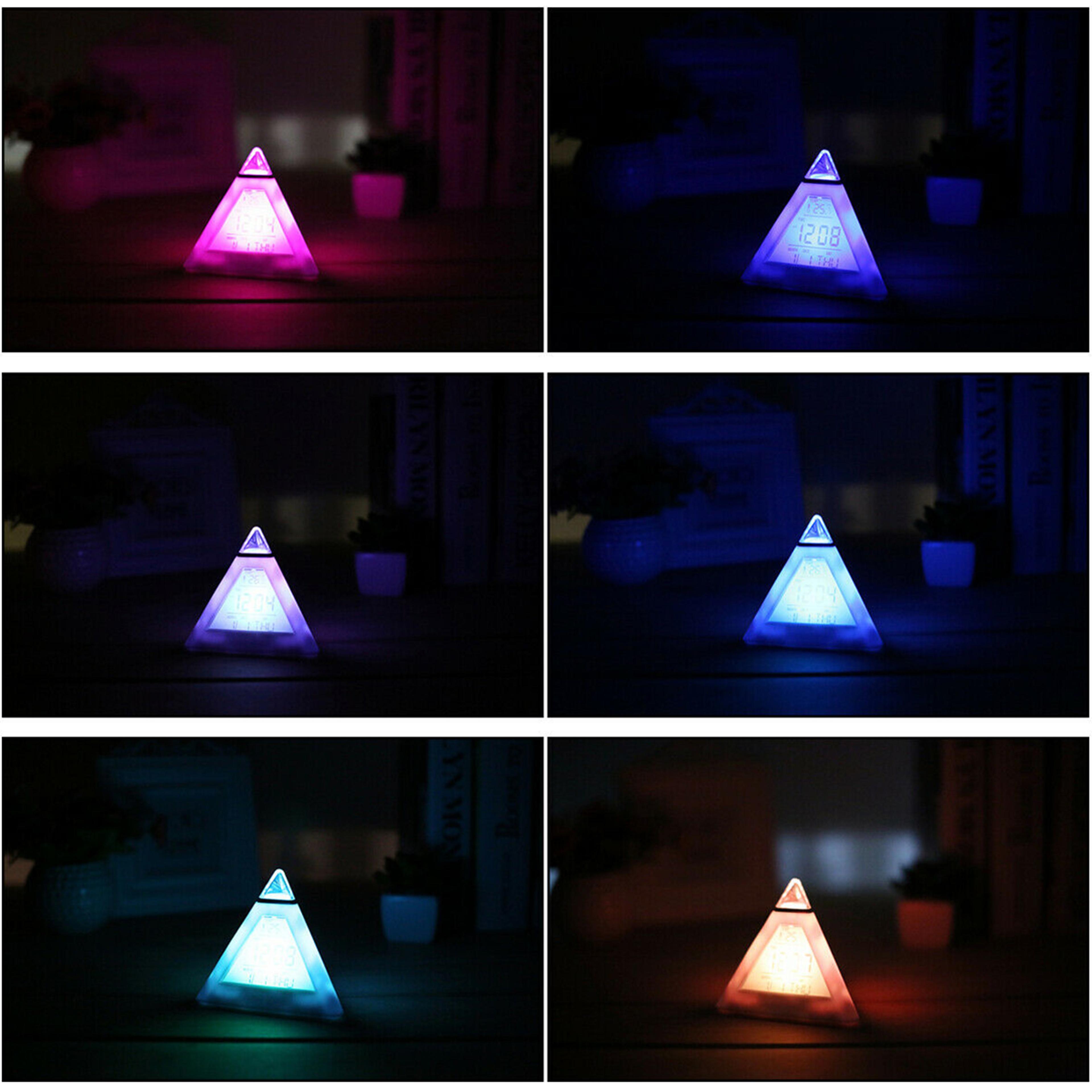 Color LED Digital Alarm Clock Pyramid Night Light Snooze Desk Clock 5