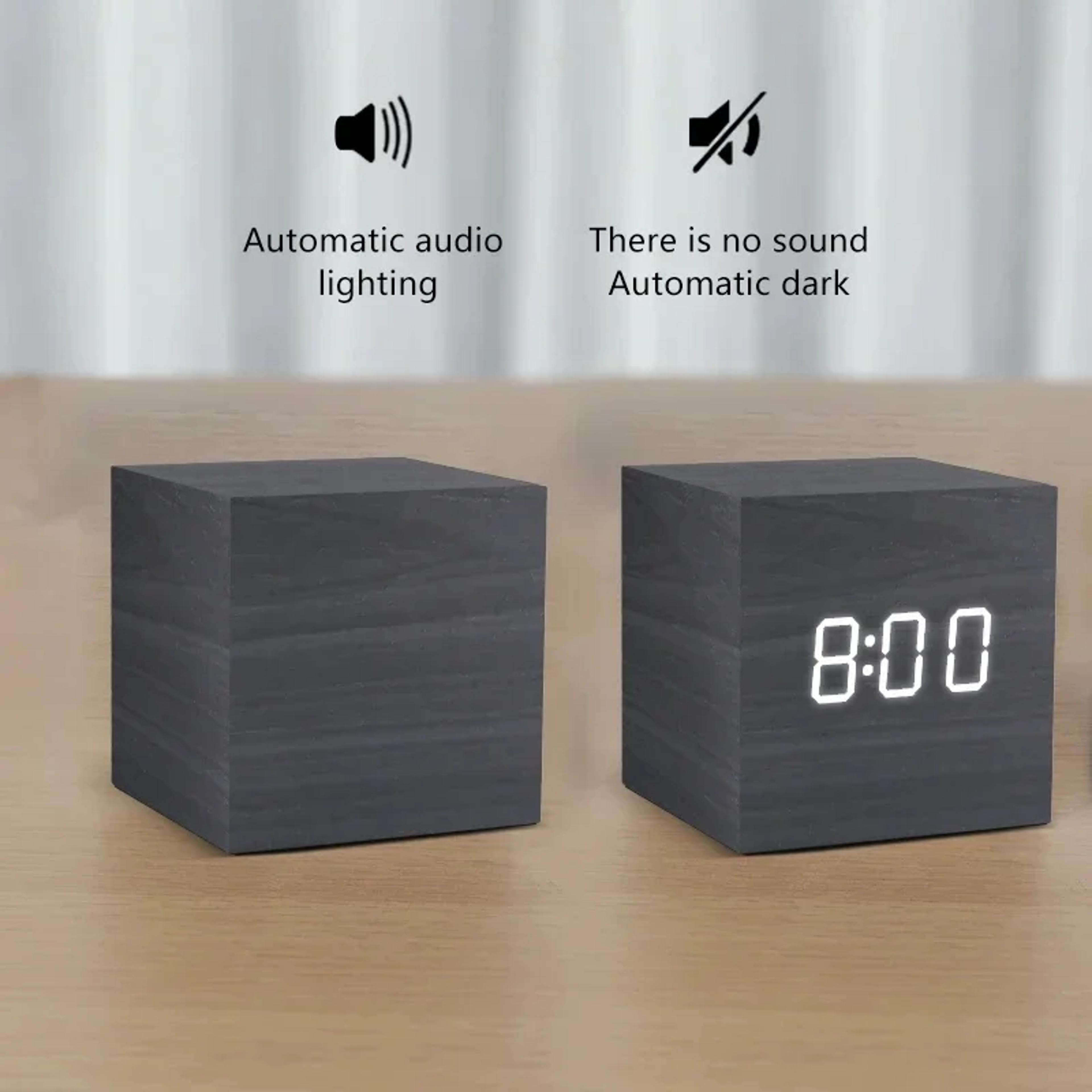 Wooden LED Alarm Clock With Voice Control Digital Wood Desk Clock Snooze Bedroom Table Clock 5