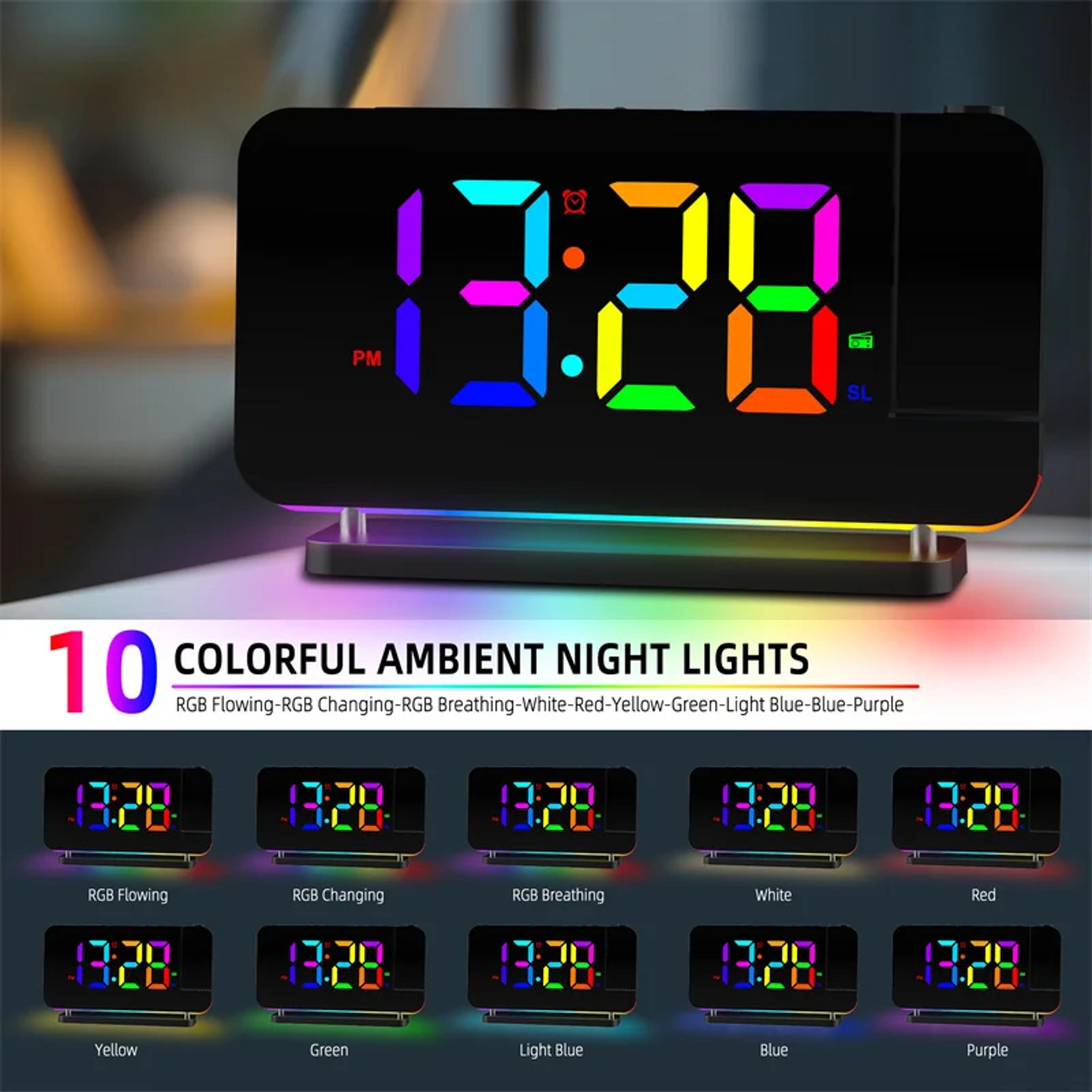Projection Alarm Clock With FM Radio RGB Night Light Dual USB Charging Digital LED Clock 2