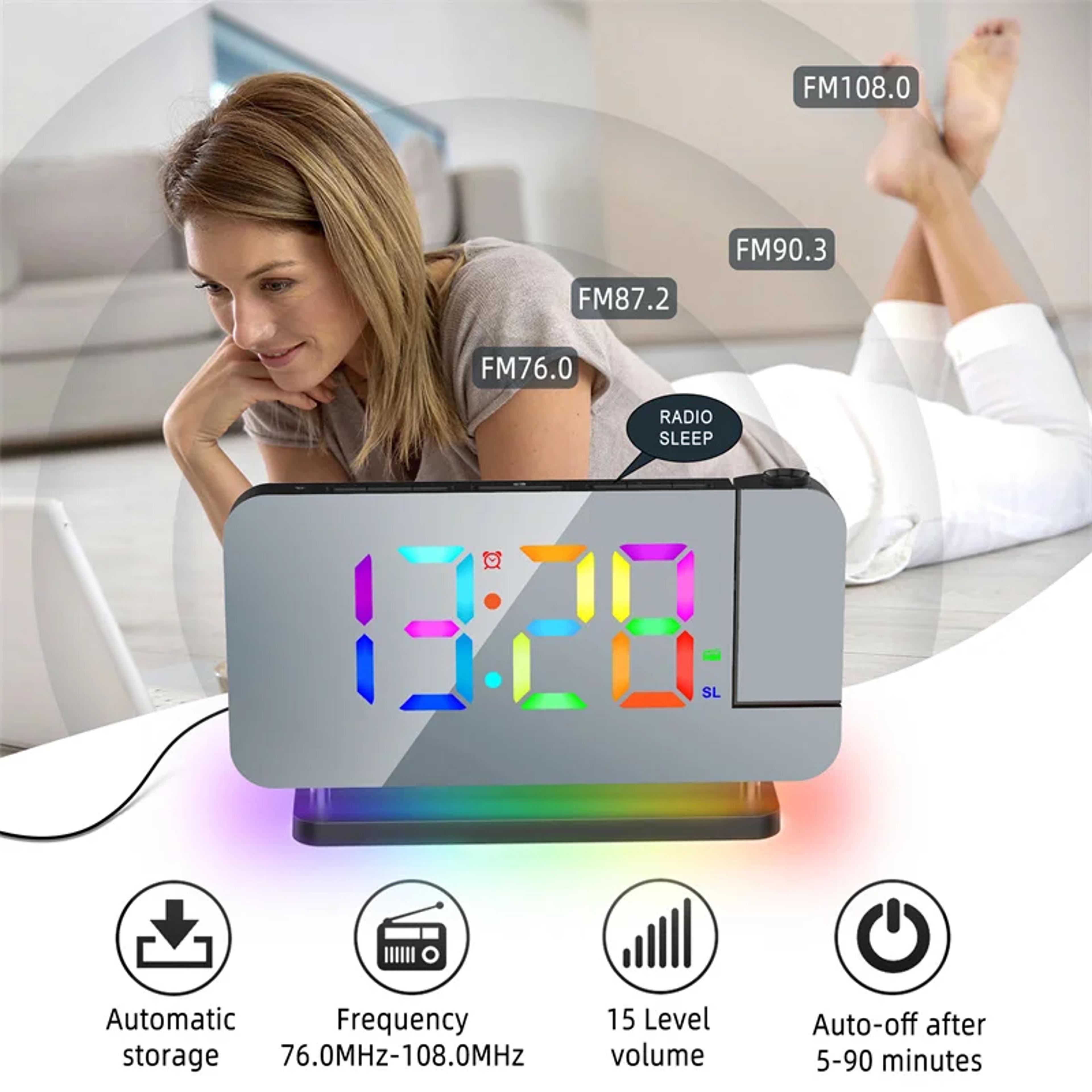 Projection Alarm Clock With FM Radio RGB Night Light Dual USB Charging Digital LED Clock 3
