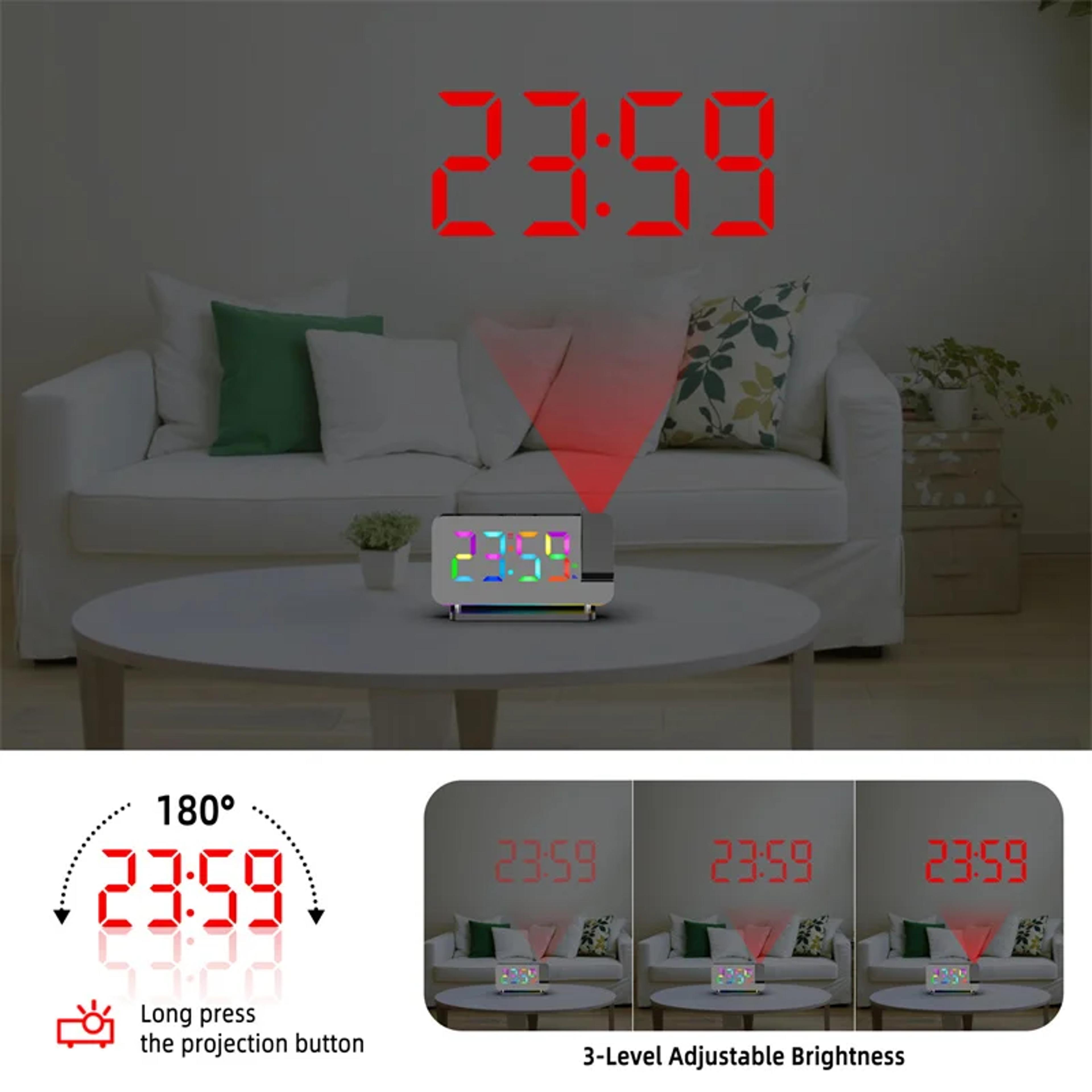 Projection Alarm Clock With FM Radio RGB Night Light Dual USB Charging Digital LED Clock 4