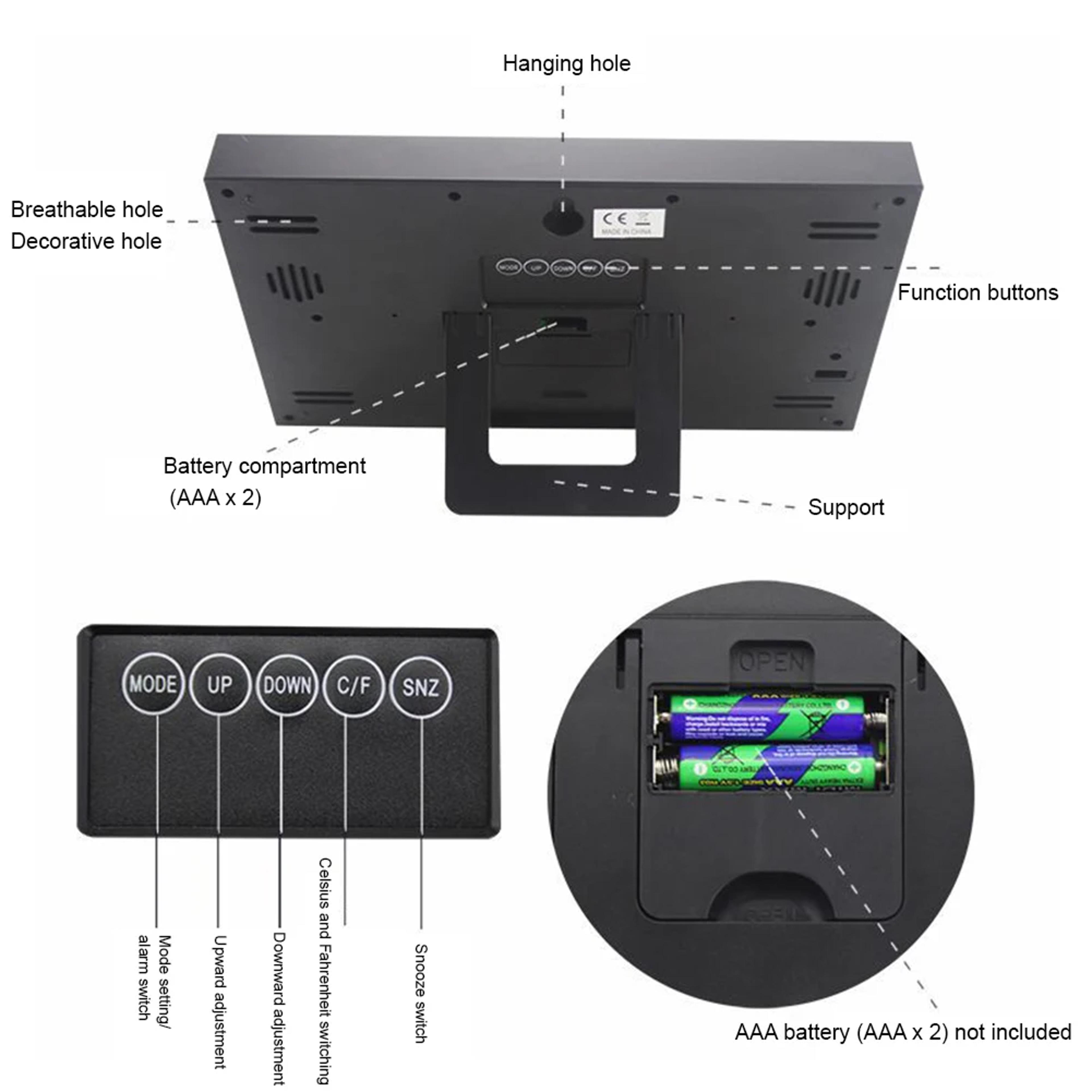 Modern Digital Alarm Clock LCD Wall And Desk Clock With Temperature Calendar Display For Home Offic 7