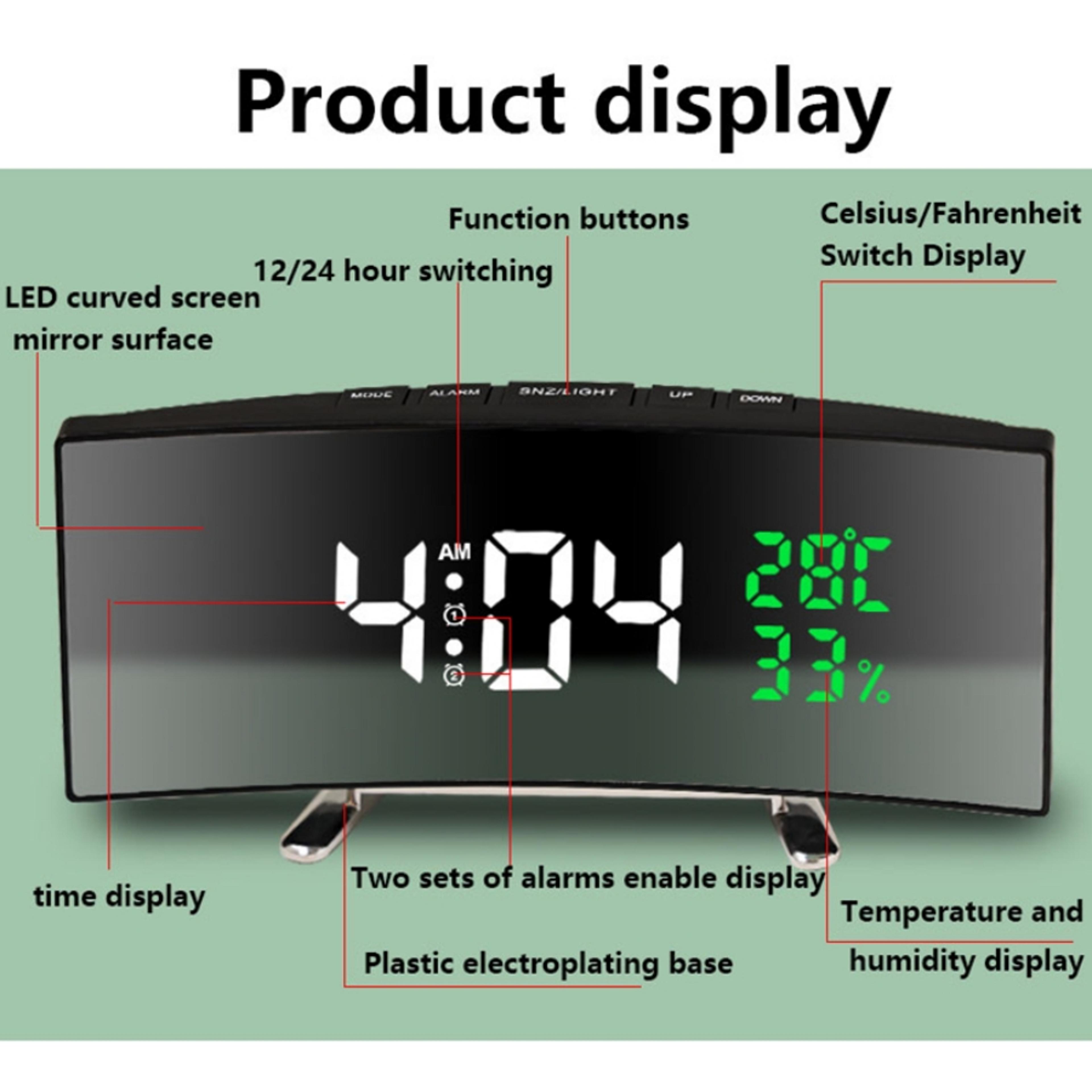 LED Digital Alarm Clock With Curved Screen Temperature Display Snooze And Night Mode For Bedside De 7