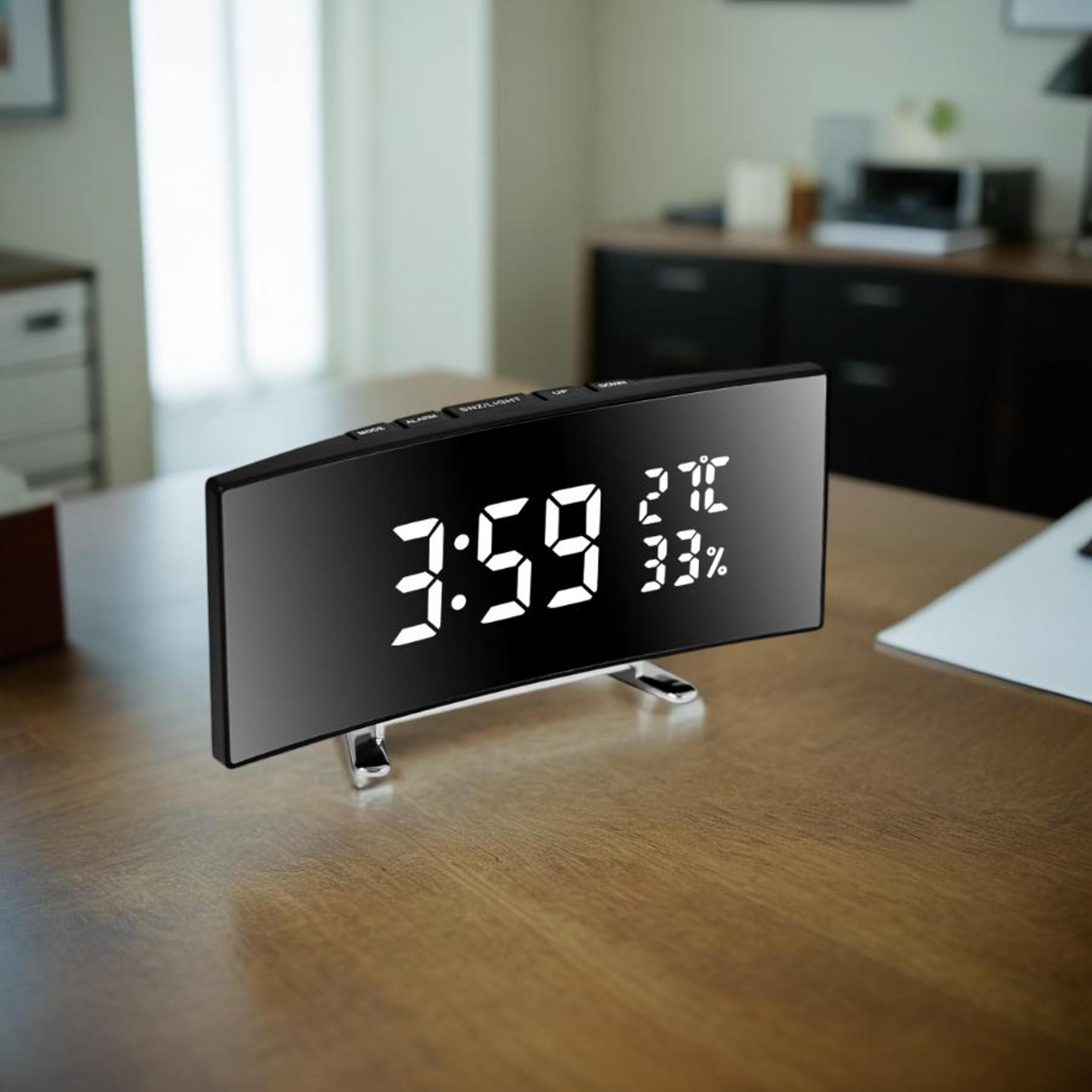 LED Digital Alarm Clock With Curved Screen Temperature Display Snooze And Night Mode For Bedside De 1