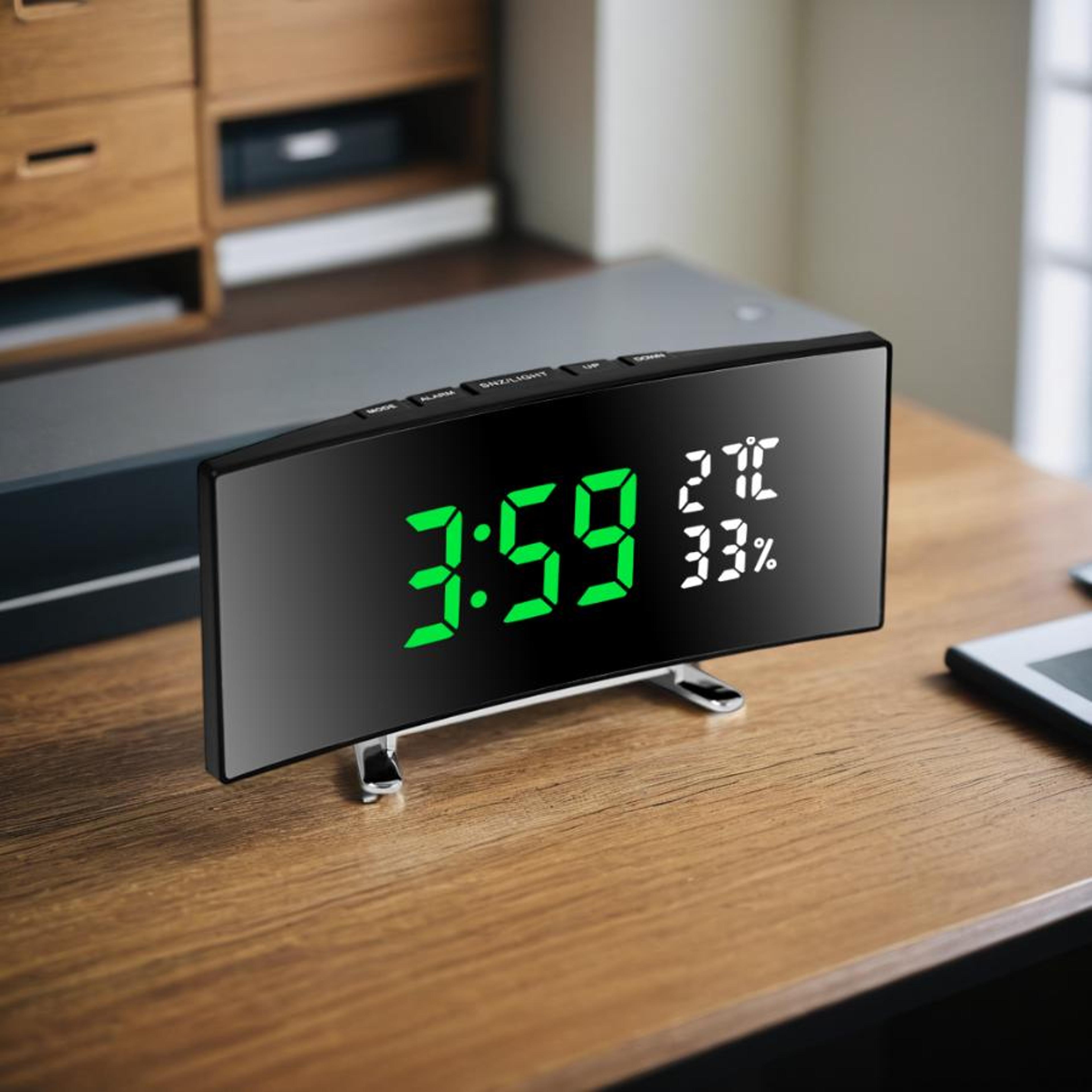 LED Digital Alarm Clock With Curved Screen Temperature Display Snooze And Night Mode For Bedside De 2