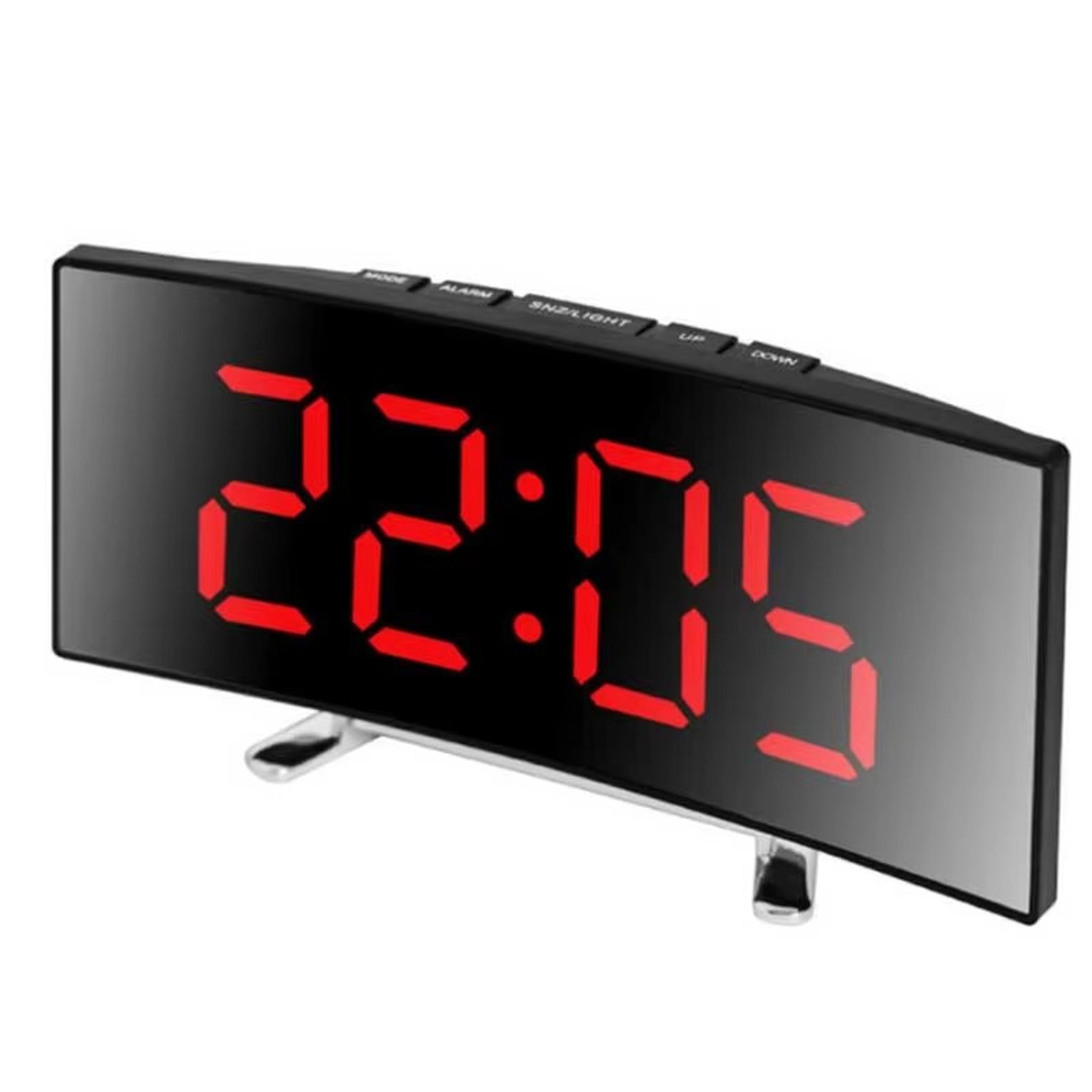 LED Digital Alarm Clock With Mirror Display Large Curved Screen Modern Desk Clock For Bedroom Offic 2