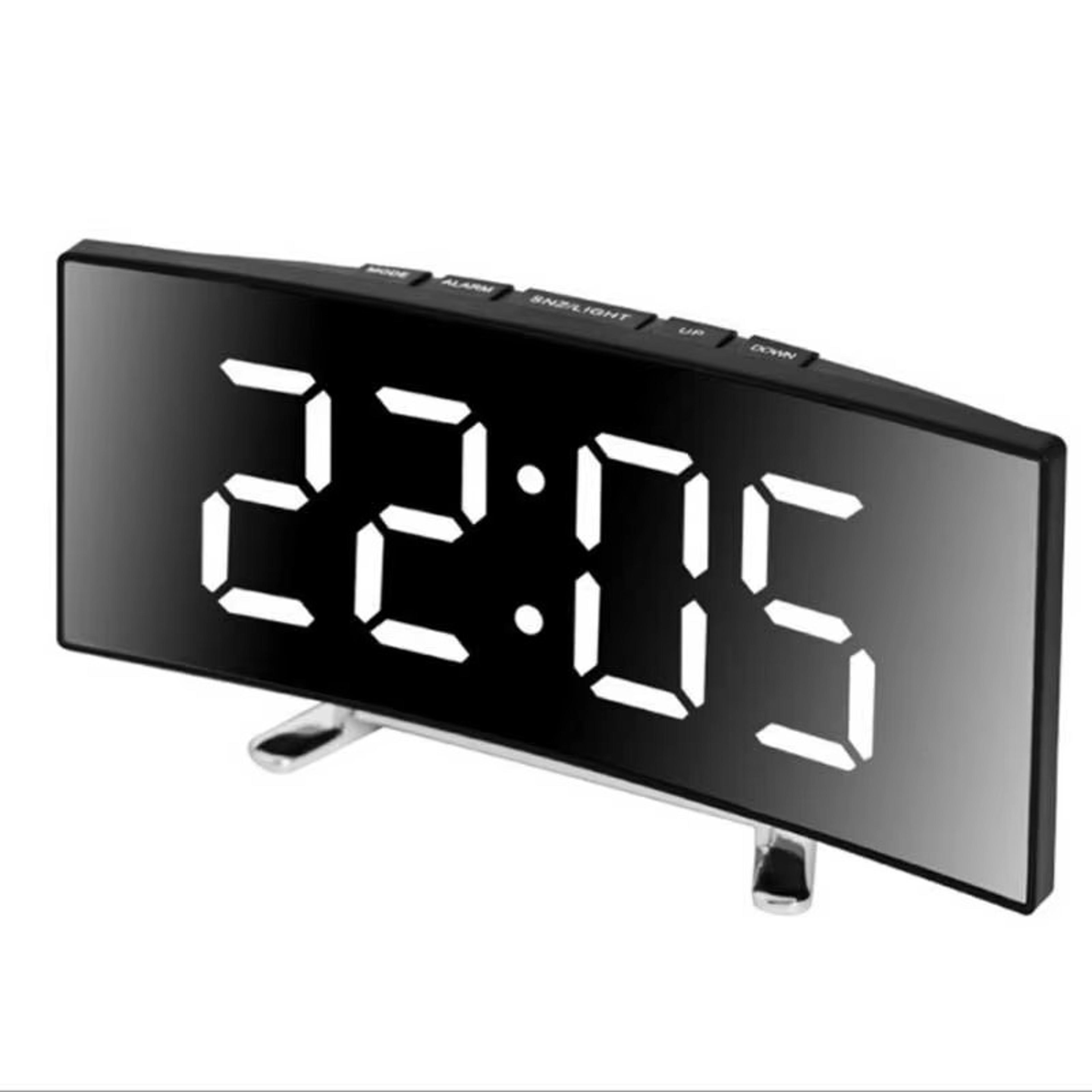 LED Digital Alarm Clock With Mirror Display Large Curved Screen Modern Desk Clock For Bedroom Offic 1