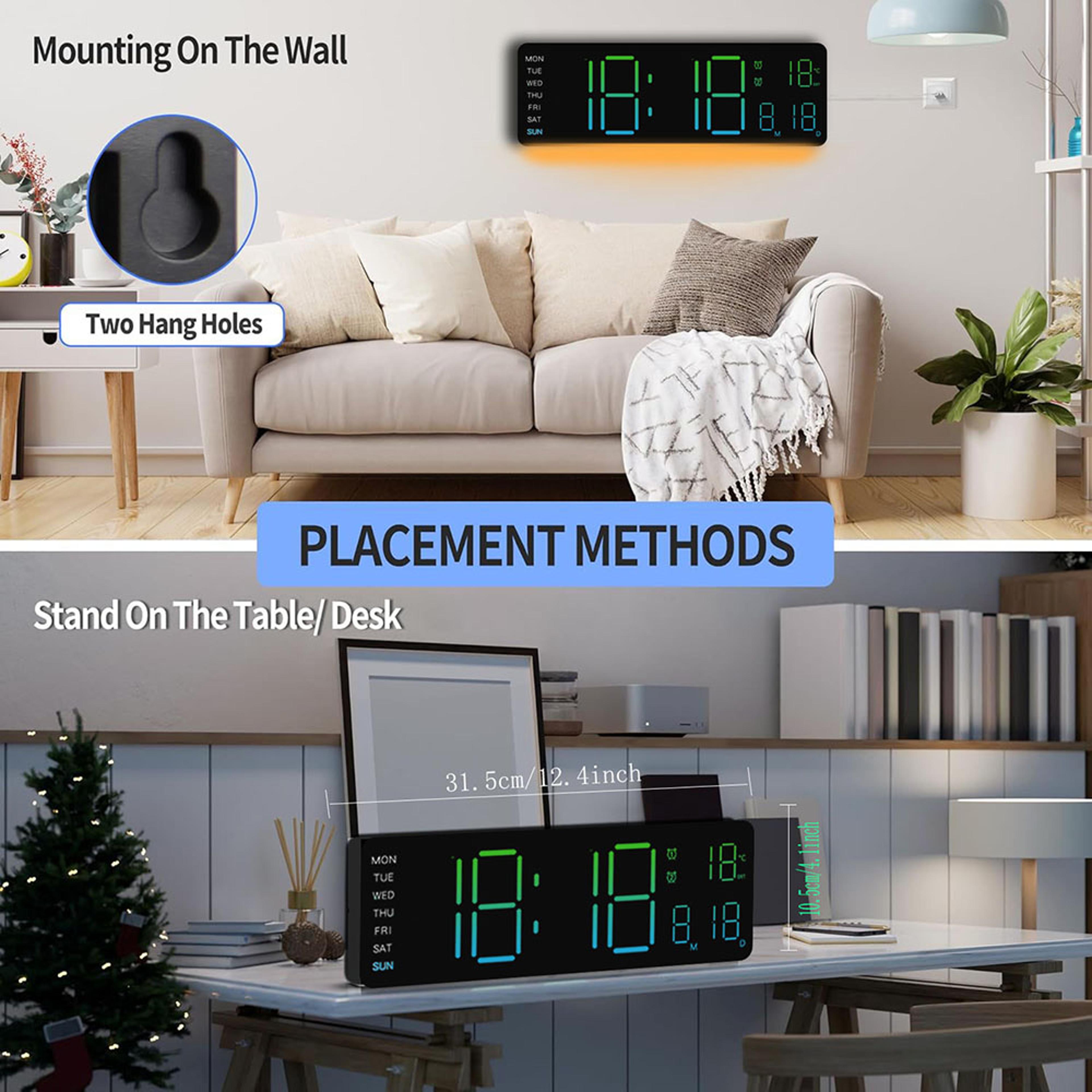 Digital LED Wall Clock With Remote Control Large Calendar Display RGB Night Light And Temperature M 5