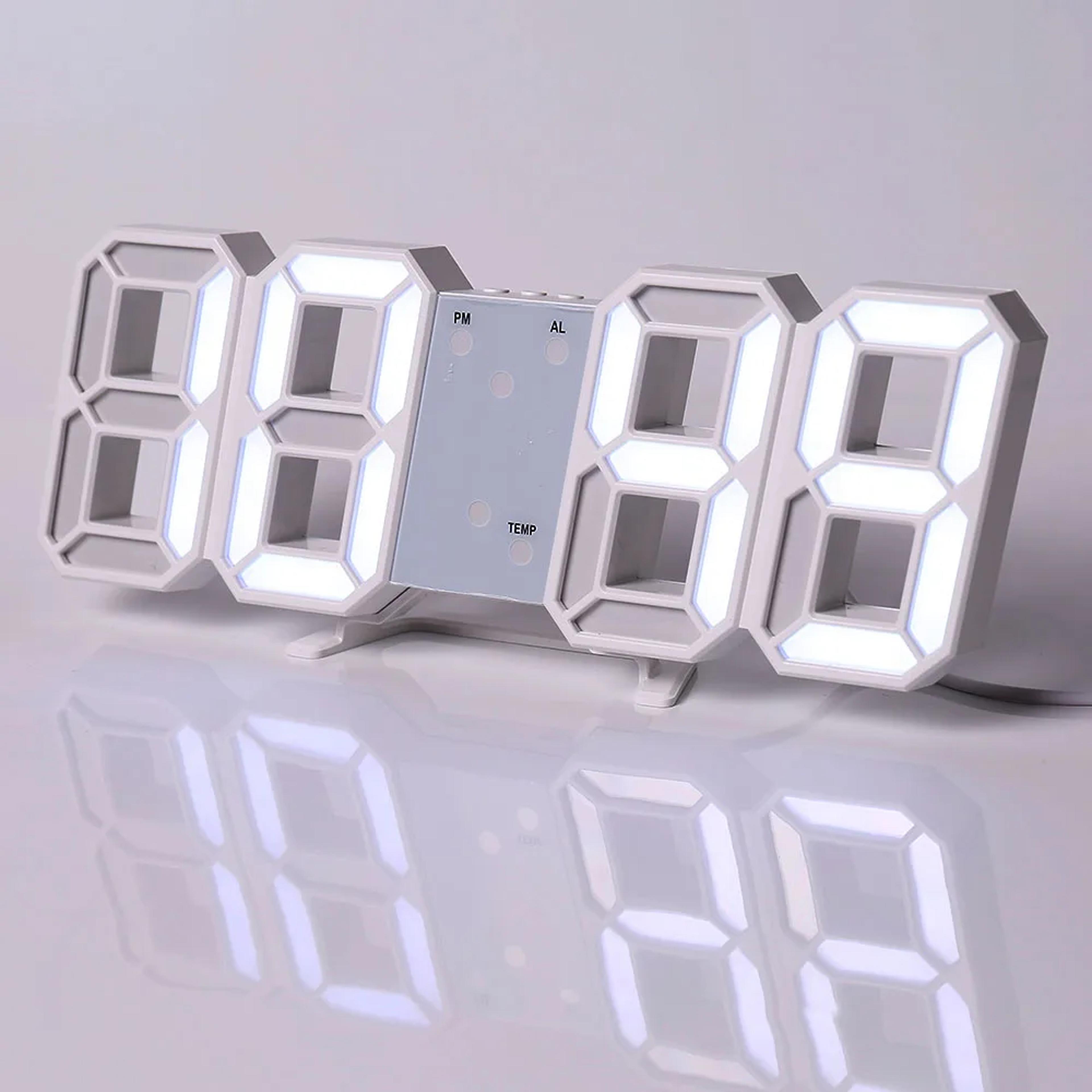 Modern Digital Wall Clock LED Alarm Clock USB Powered Clock With Time Date Temperature Display 1