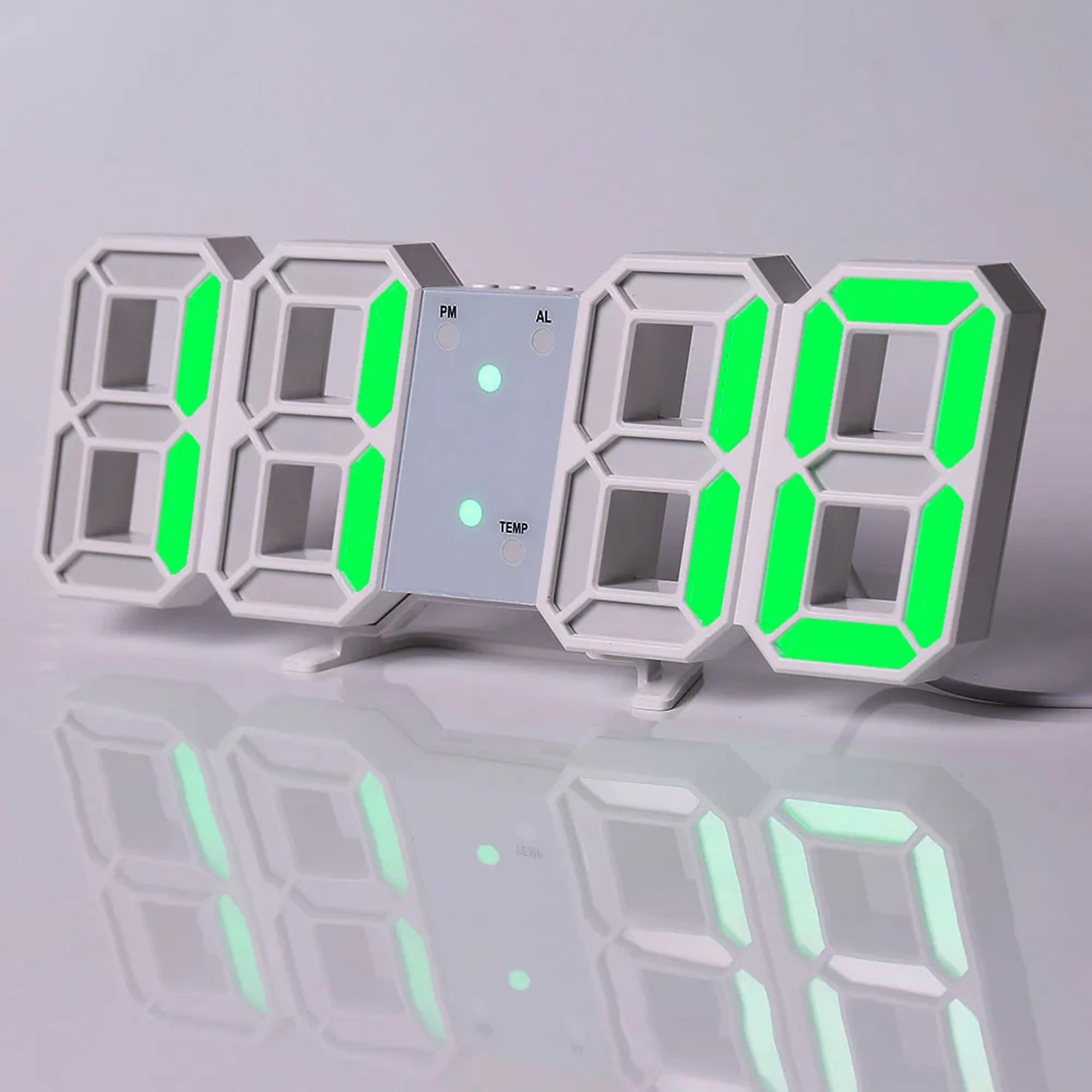 Modern Digital Wall Clock LED Alarm Clock USB Powered Clock With Time Date Temperature Display 4