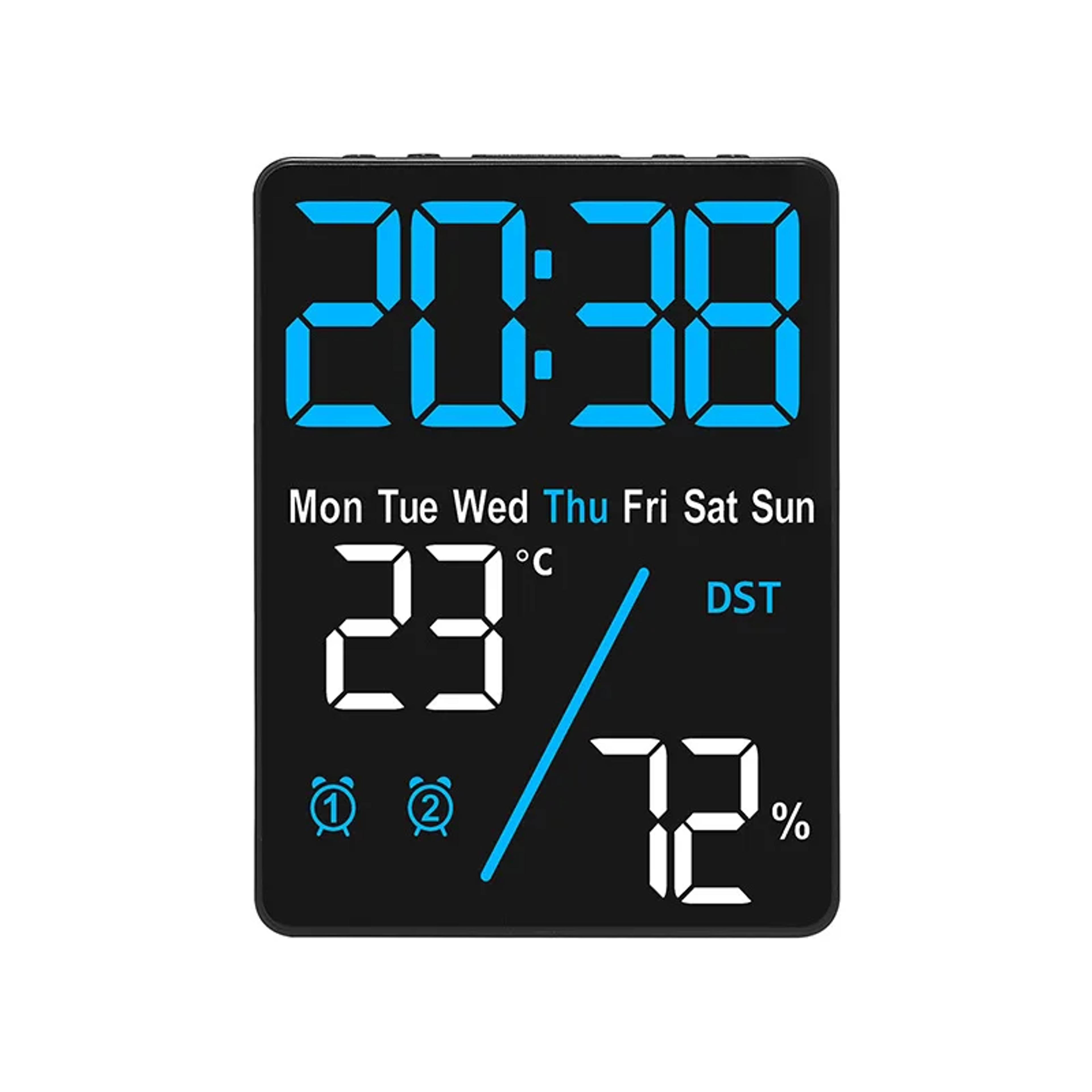 digital alarm clock led display temperature humidity monitor level brightness table clock