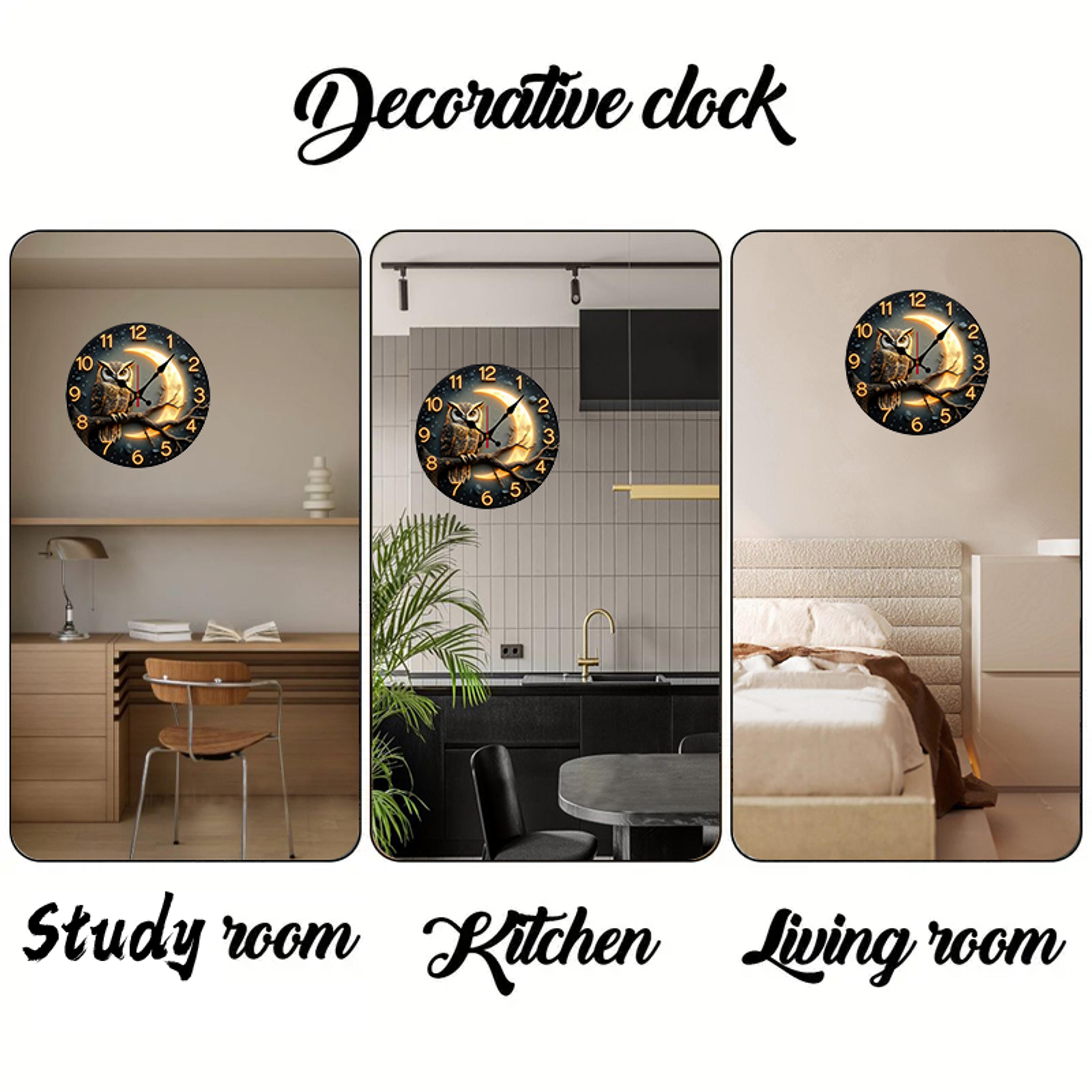 Moonlight Night Wooden Round Silent Wall Clock Modern Rustic Home Decor Clock For Living Room Bedro 4