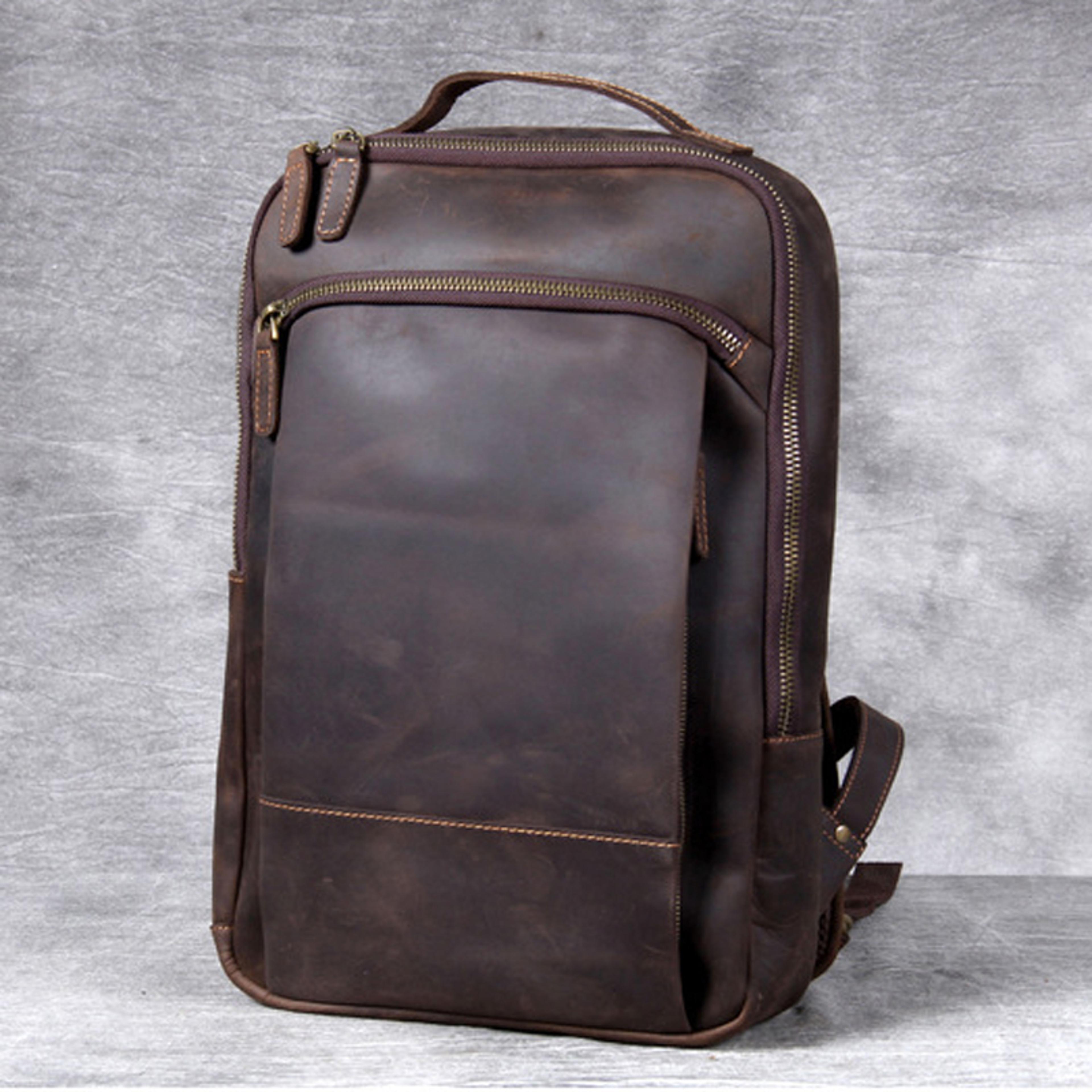 vintage crazy horse leather laptop backpack for men