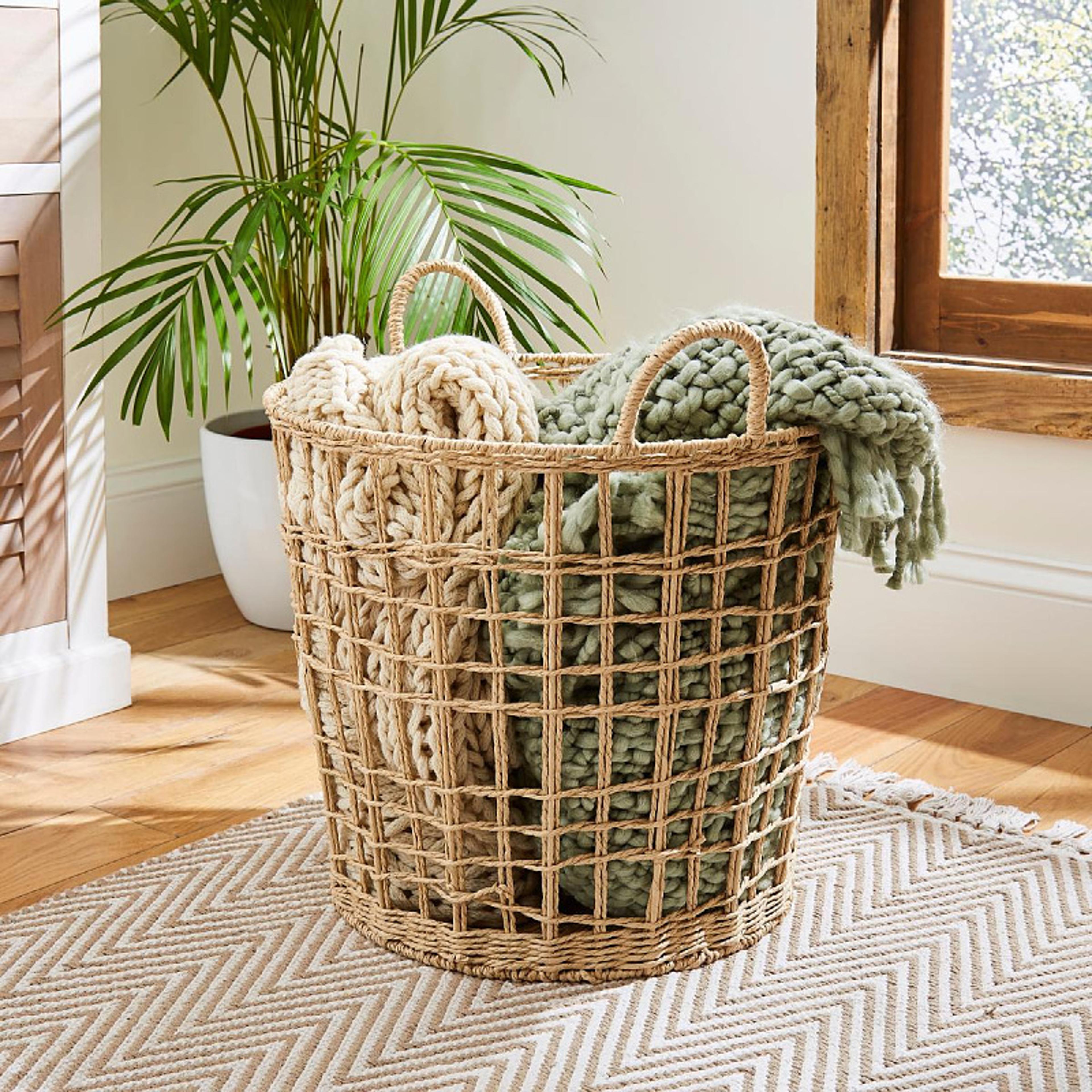 large woven laundry basket for bedroom bathroom clothes storage