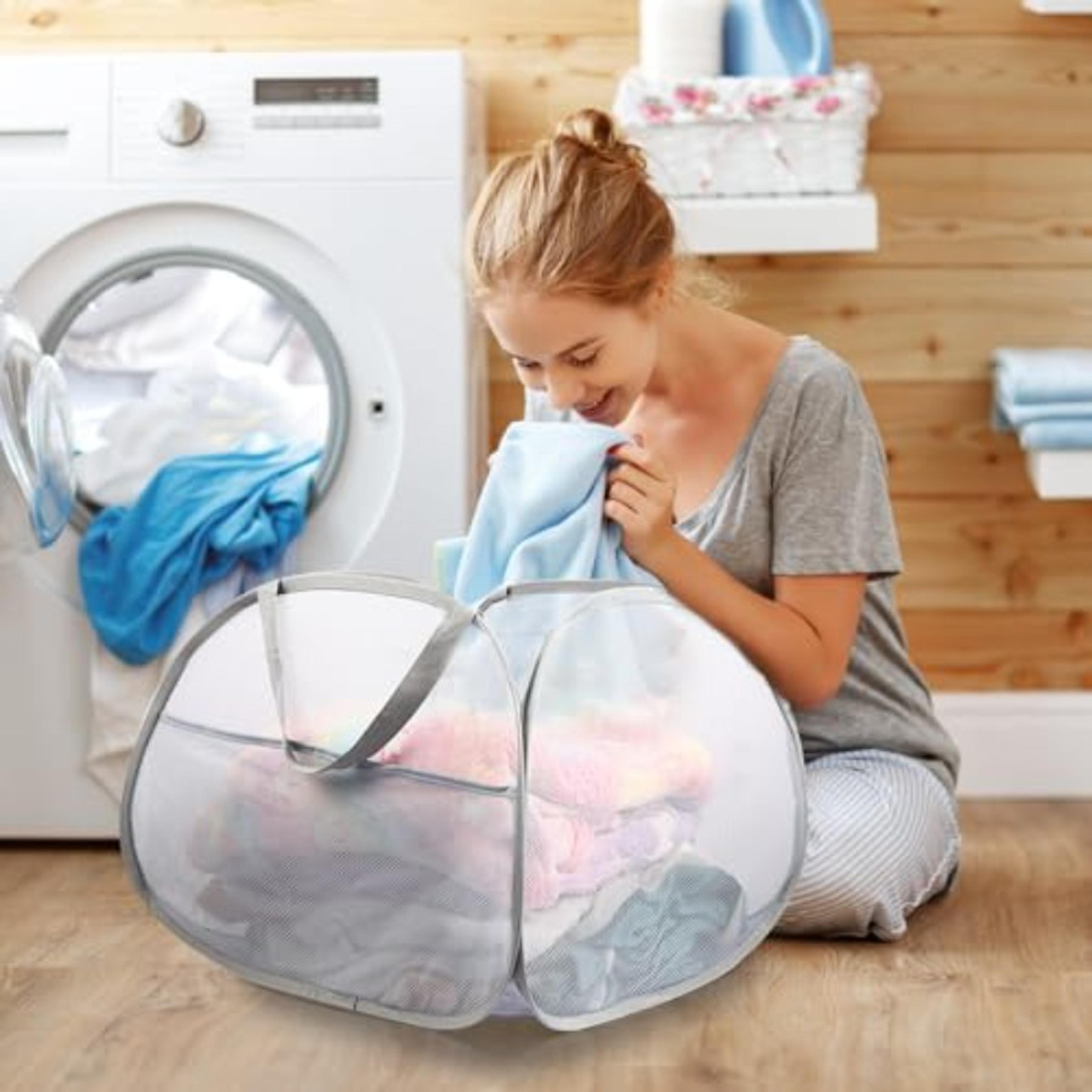 Collapsible Mesh Laundry Hamper With Handles 3