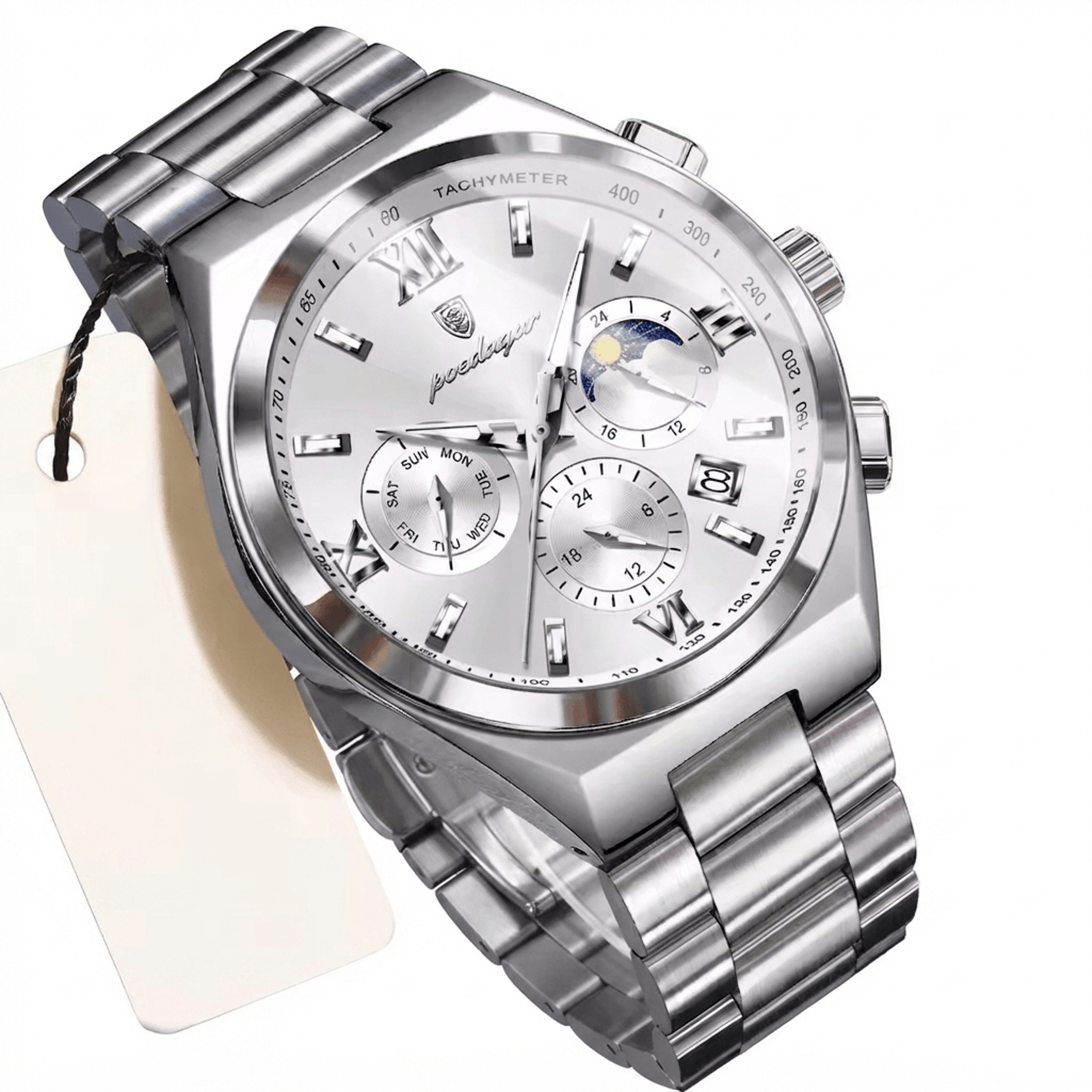 men's stainless steel quartz watch with luminous display week date business style